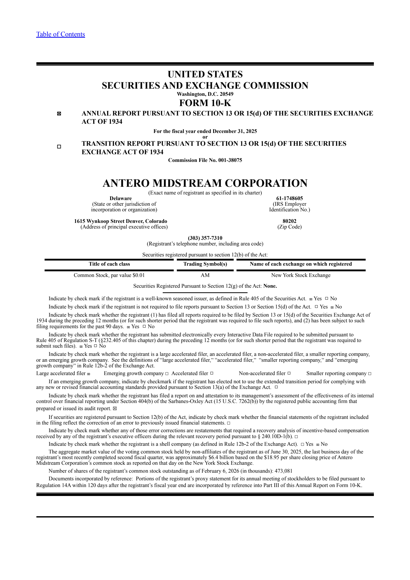 Antero Midstream's Q4 2025 Annual report