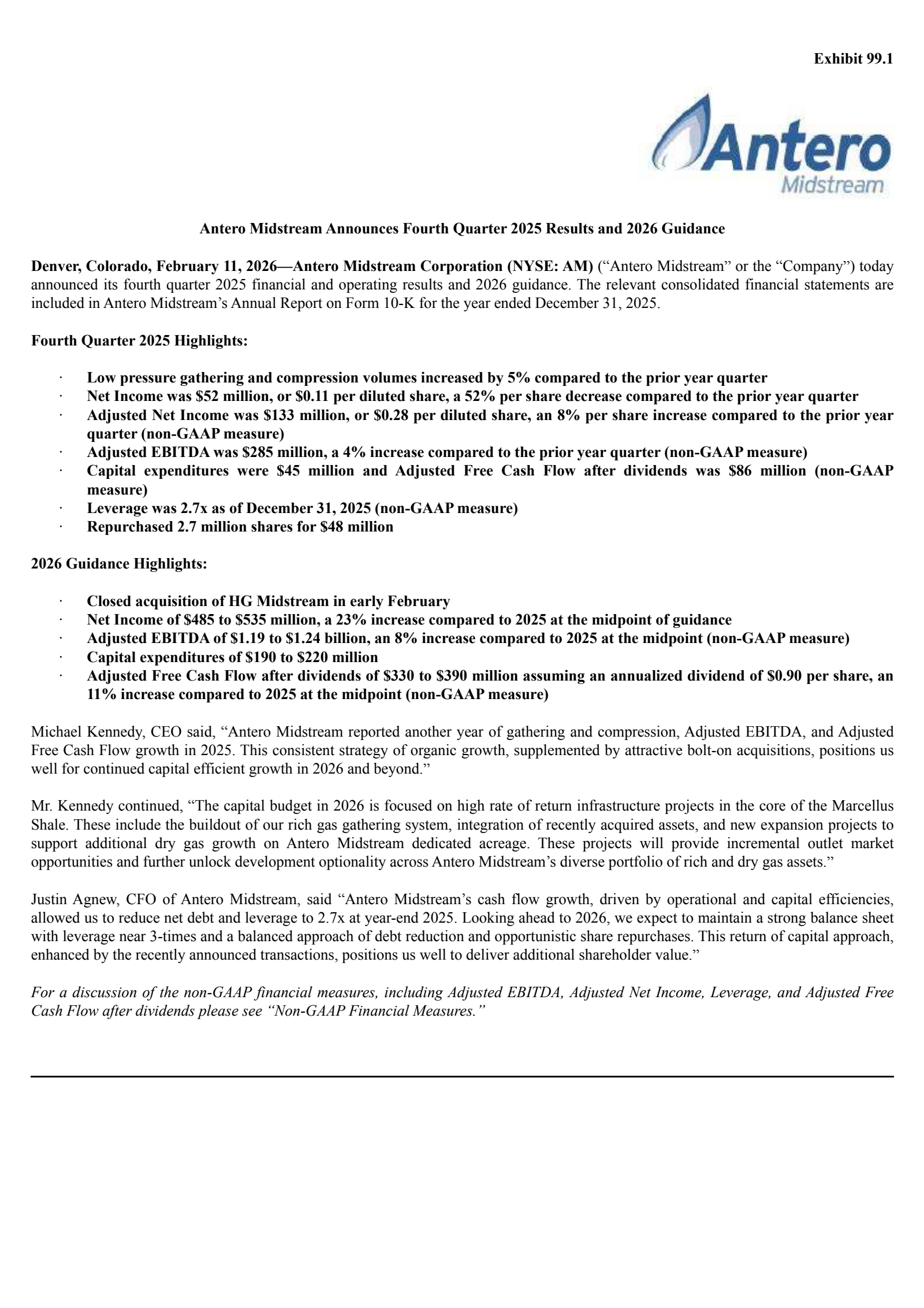 Antero Midstream's Q4 2025 Press Release