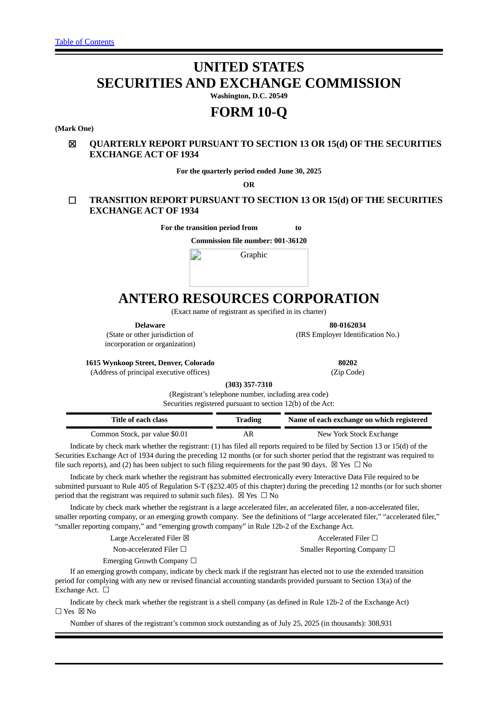 Antero Resources' Q2 2025 Quarterly report