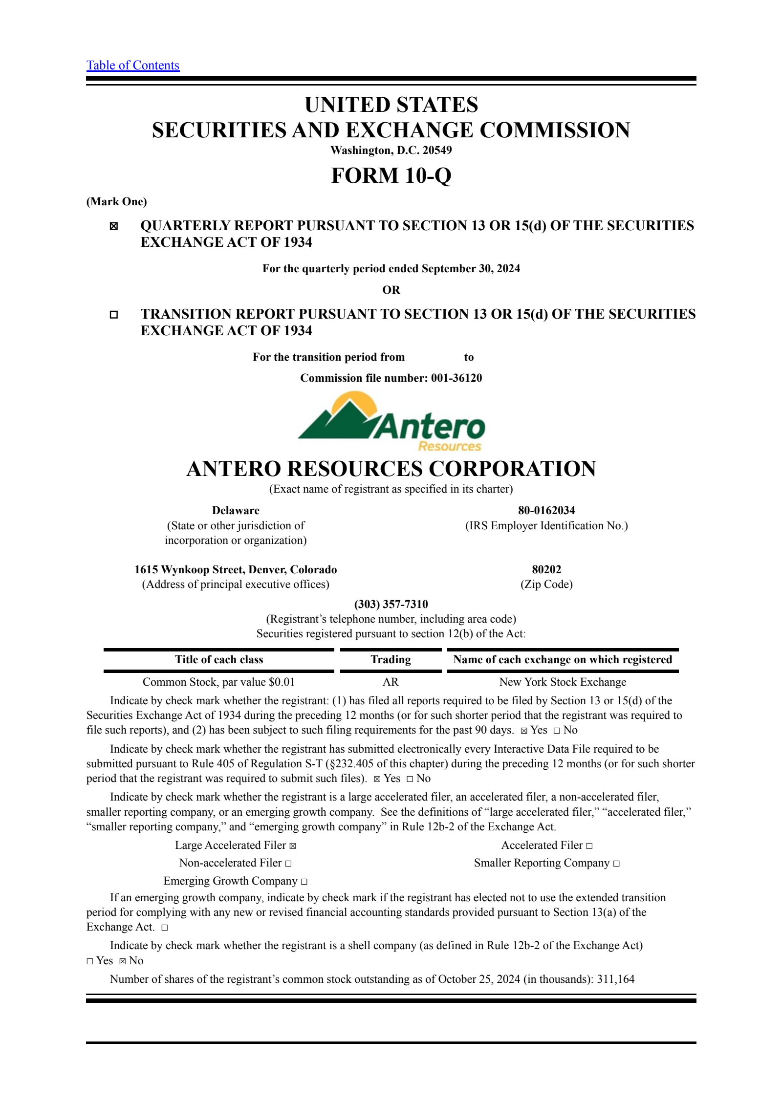 Antero Resources (AR) Q3 2024 Earnings Results & Call Transcript