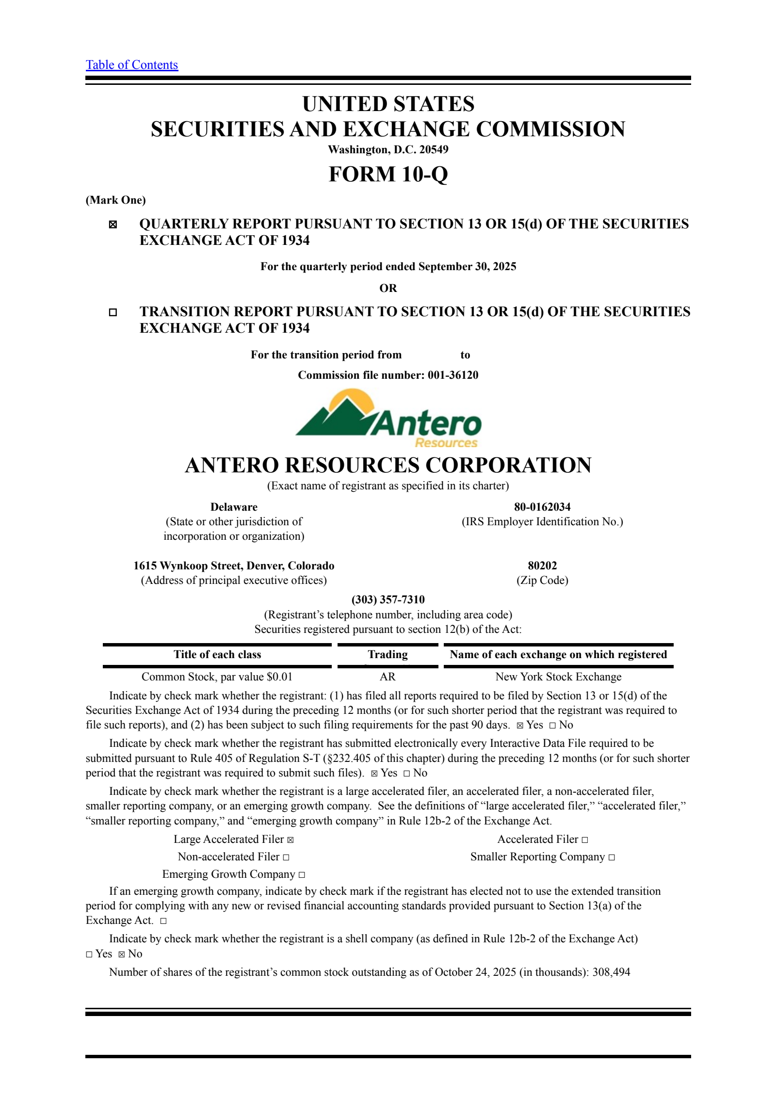 Antero Resources' Q3 2025 Quarterly Report