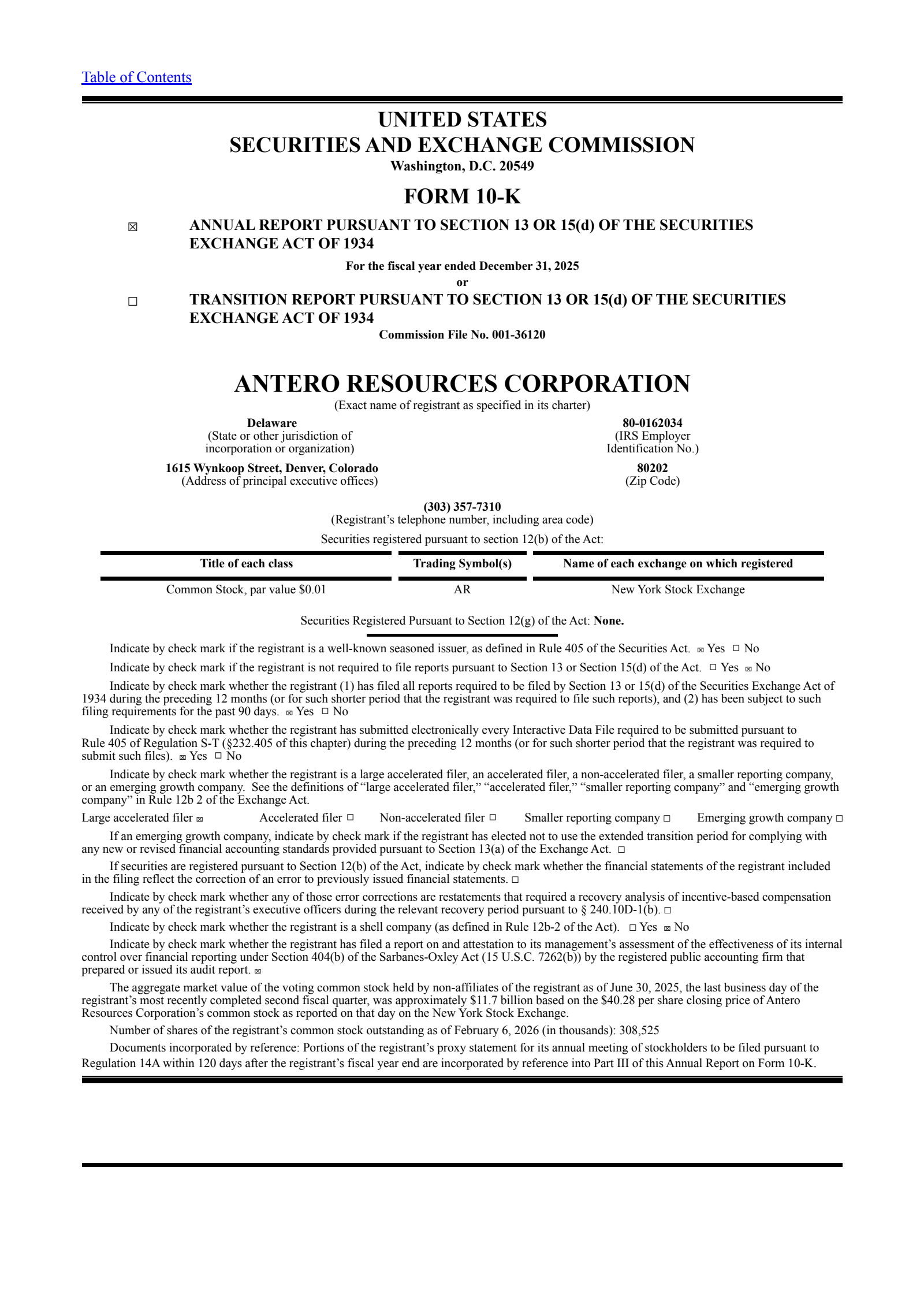 Antero Resources' Q4 2025 Annual report