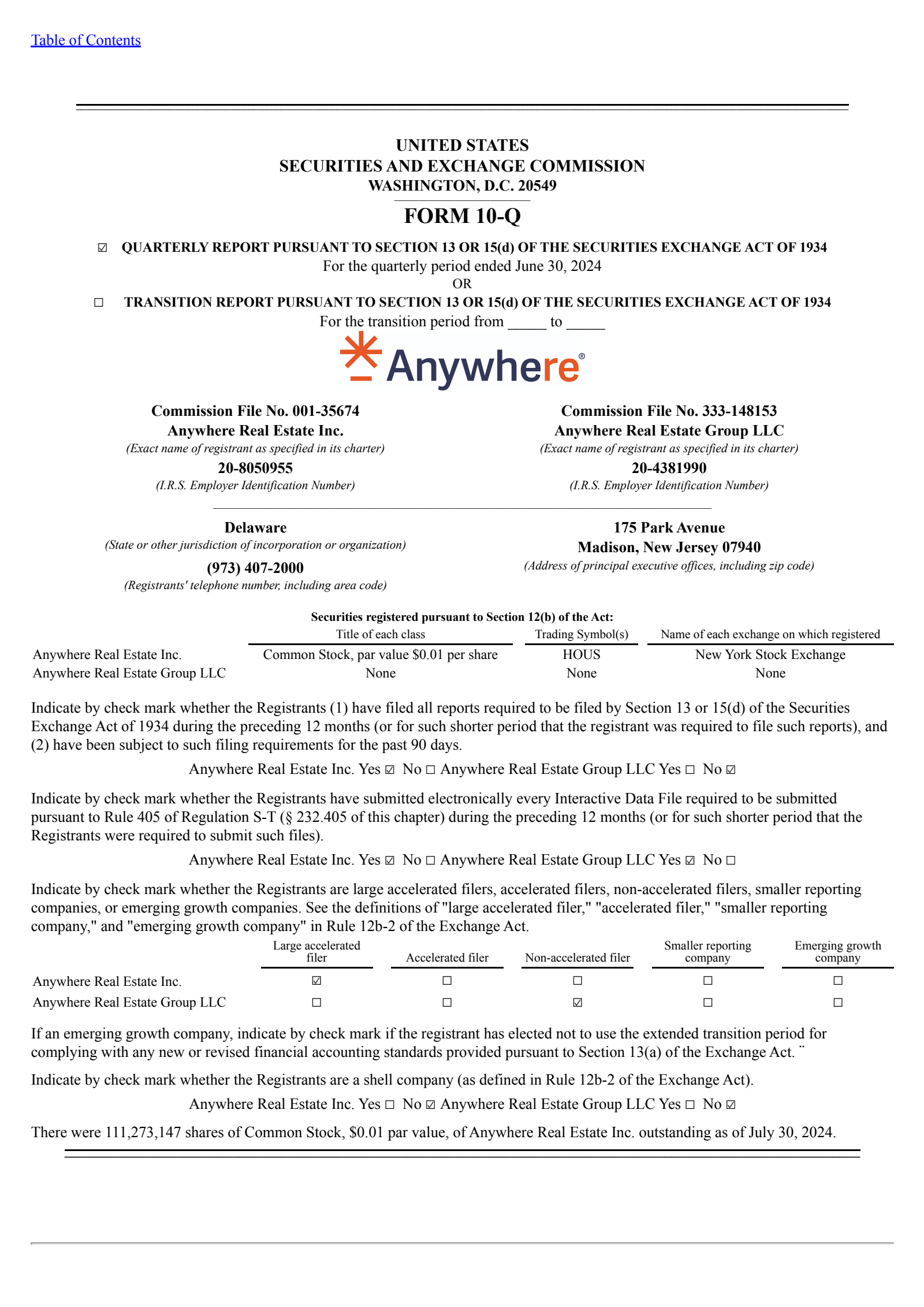 Anywhere Real Estate's Q2 2024 Quarterly report