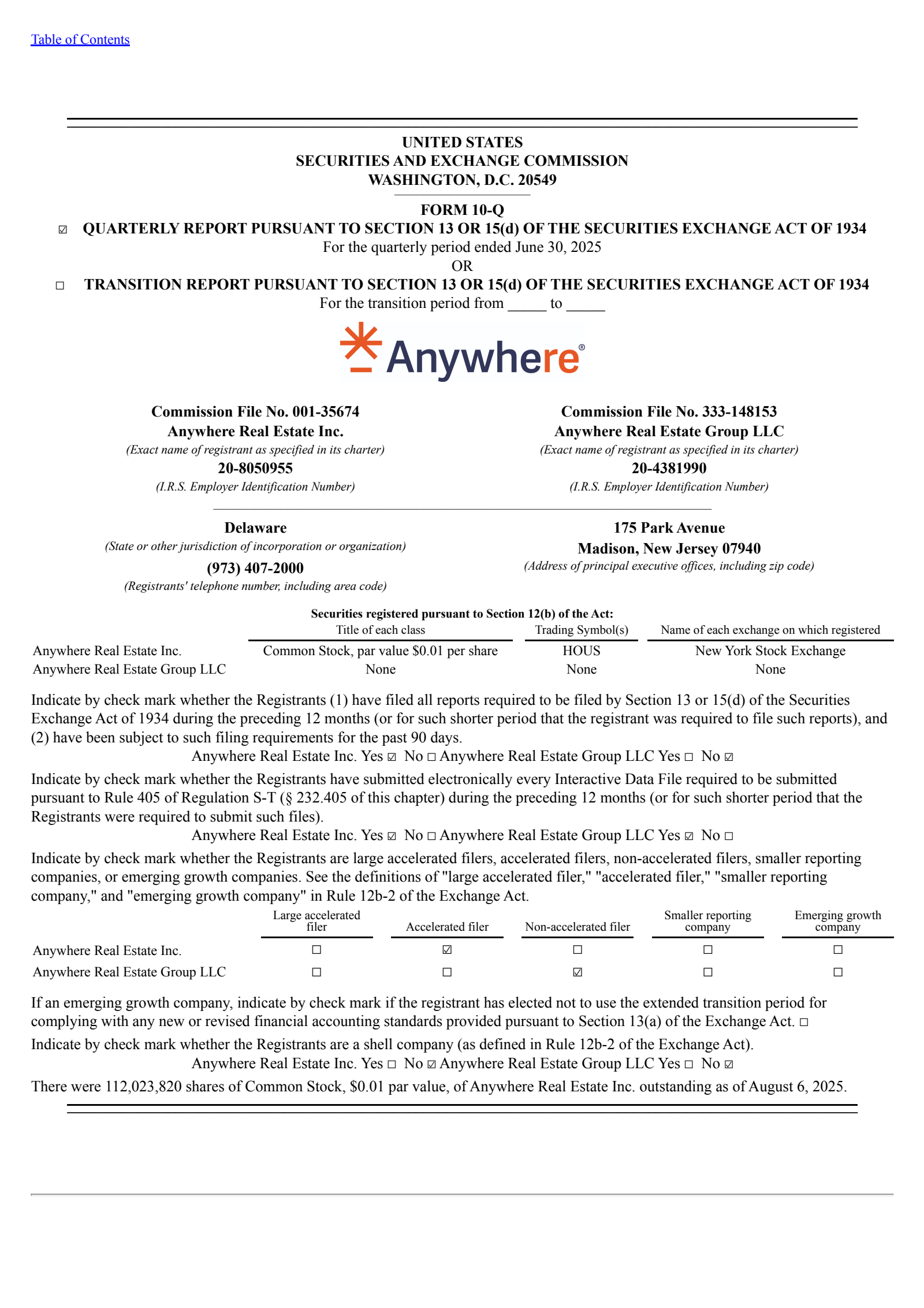 Anywhere Real Estate's Q2 2025 Quarterly report