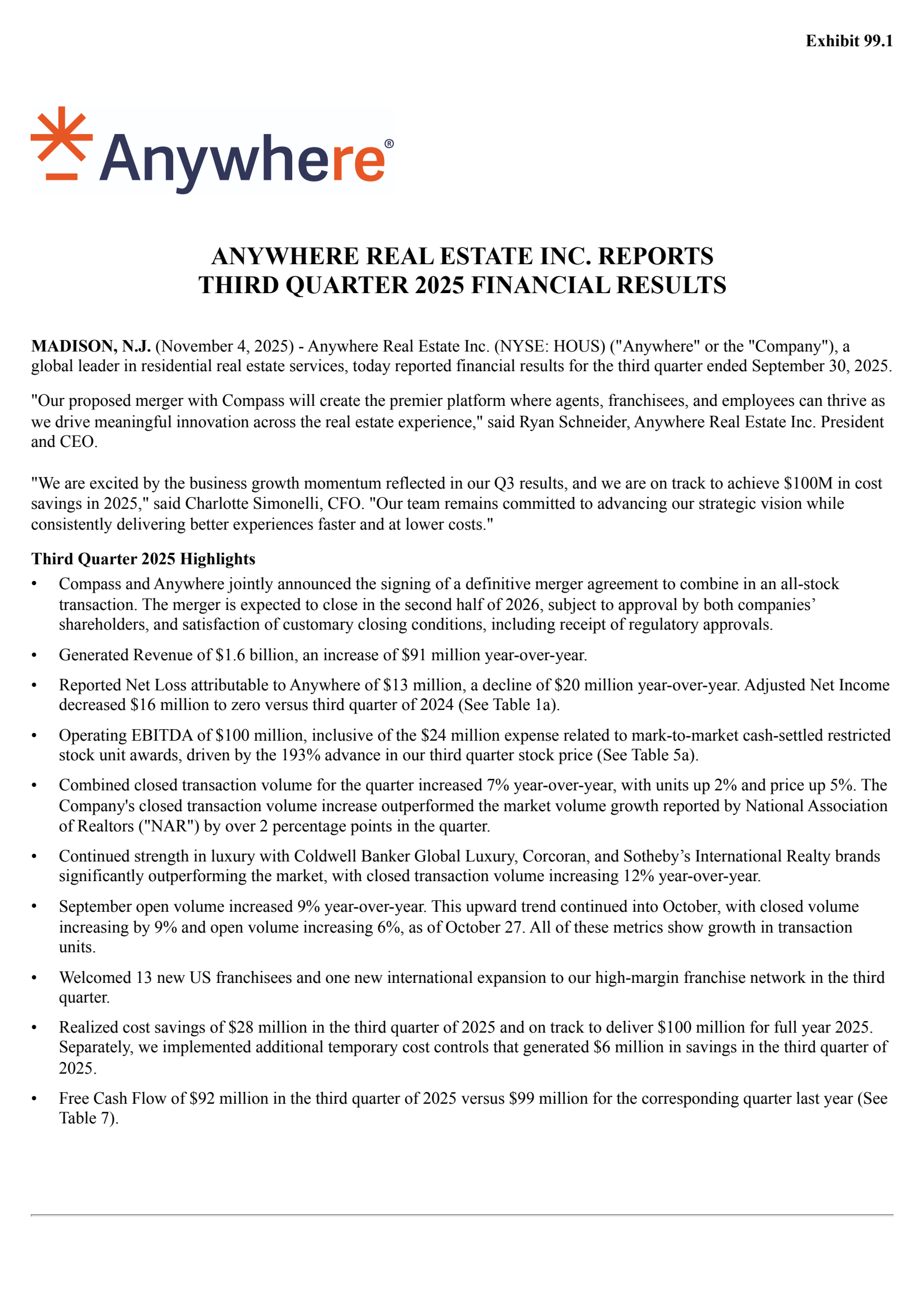 Anywhere Real Estate's Q3 2025 Earnings Release