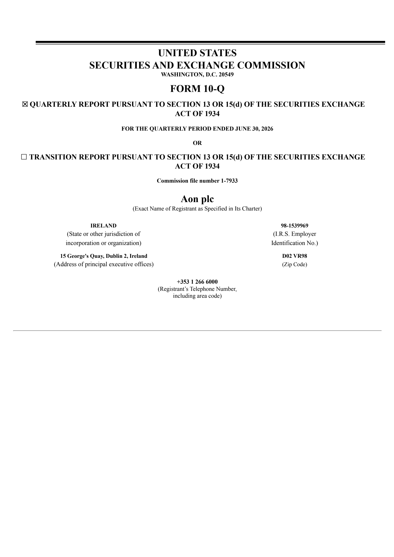 AON's Q2 2026 Quarterly report