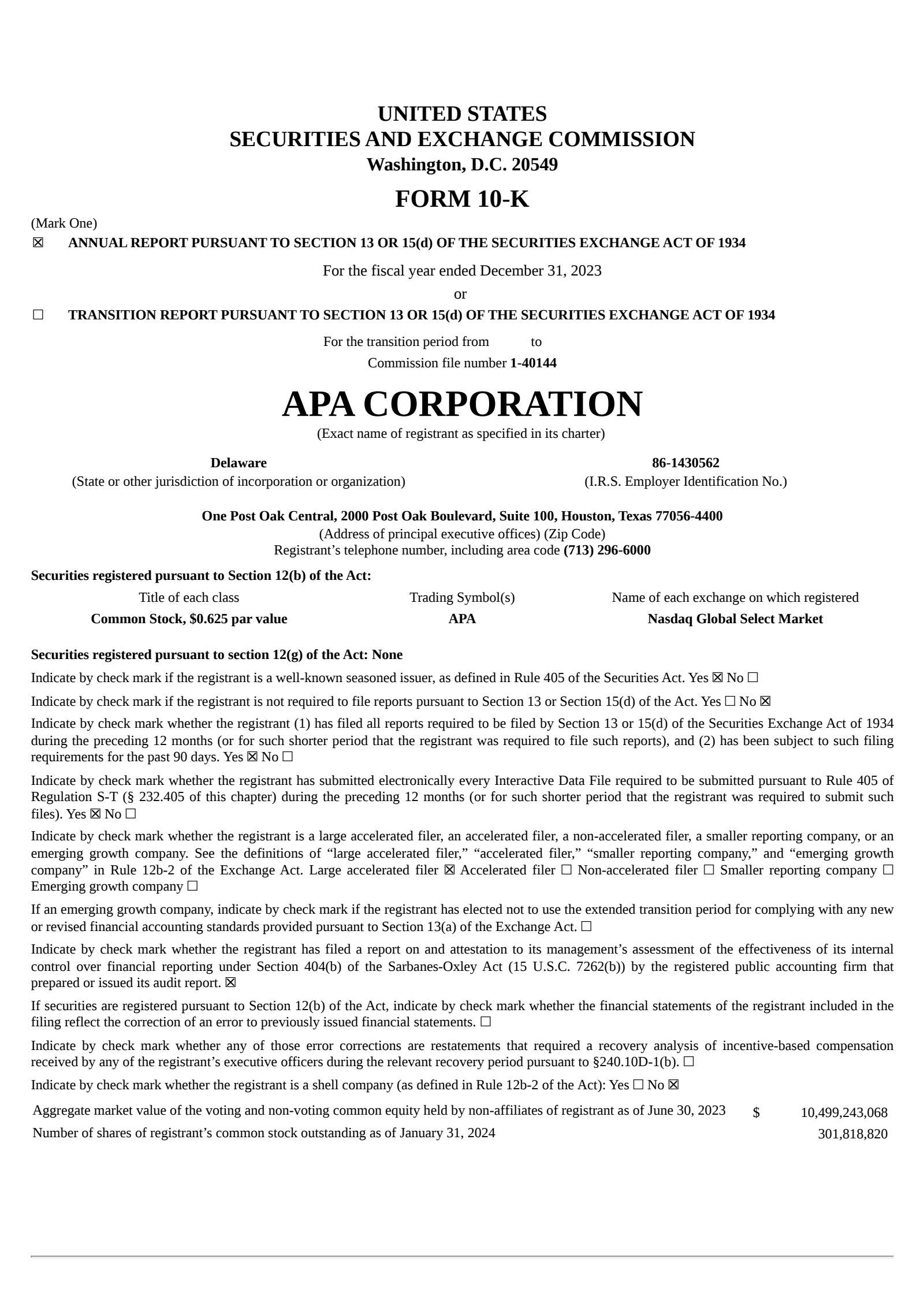 APA's Q4 2023 Annual report