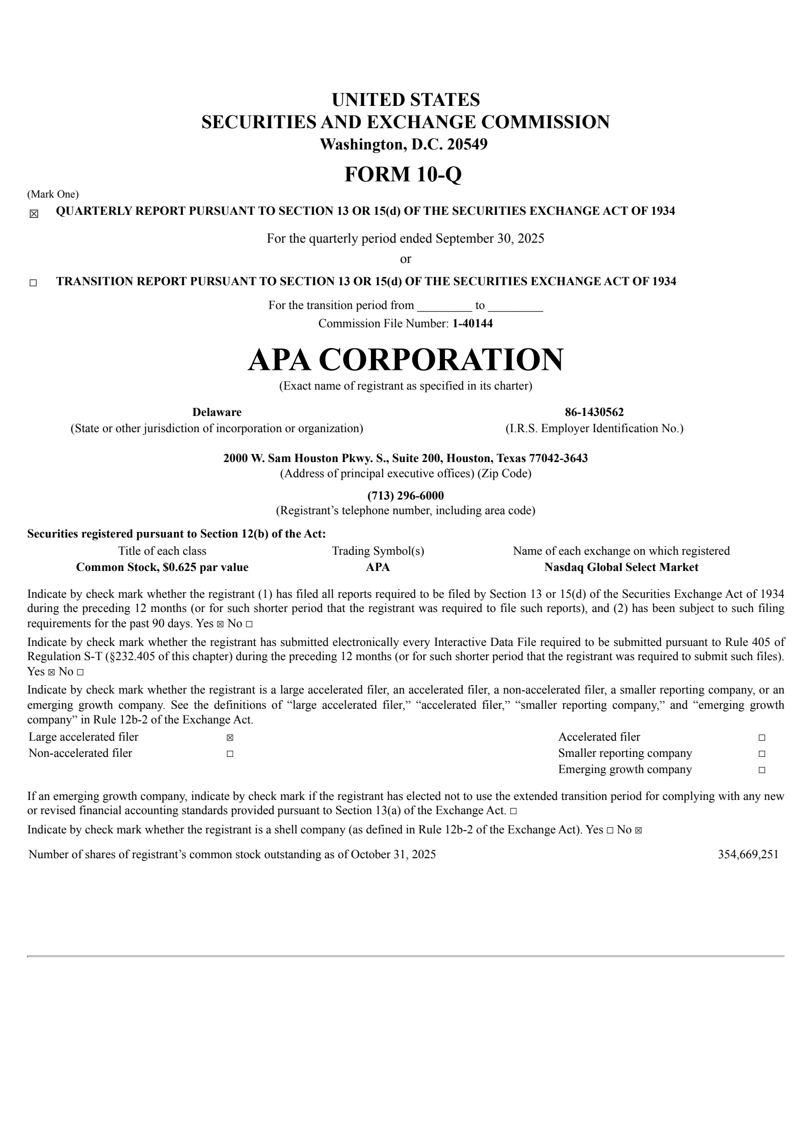 APA's Q3 2025 Quarterly Report