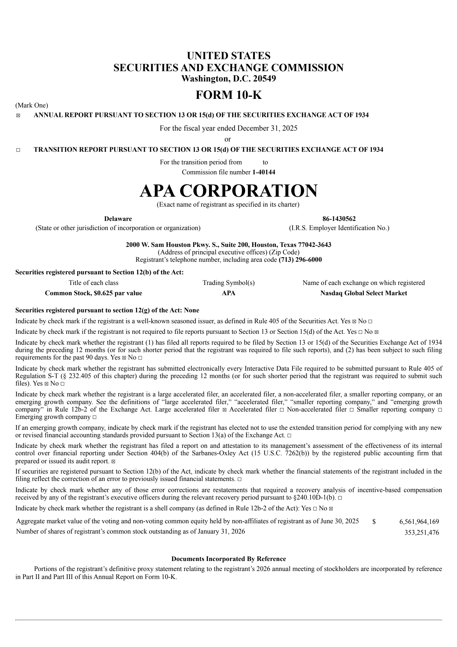 APA's Q4 2025 Annual report