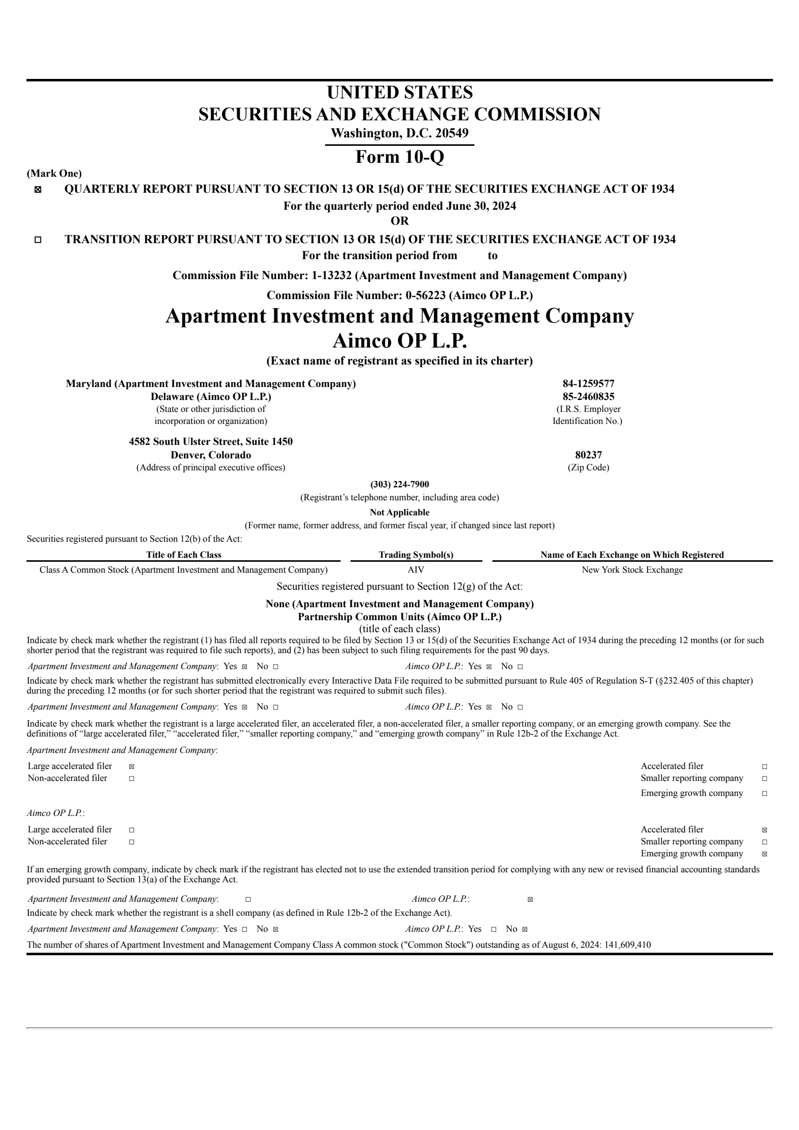 Apartment Investment and Management's Q2 2024 Quarterly report