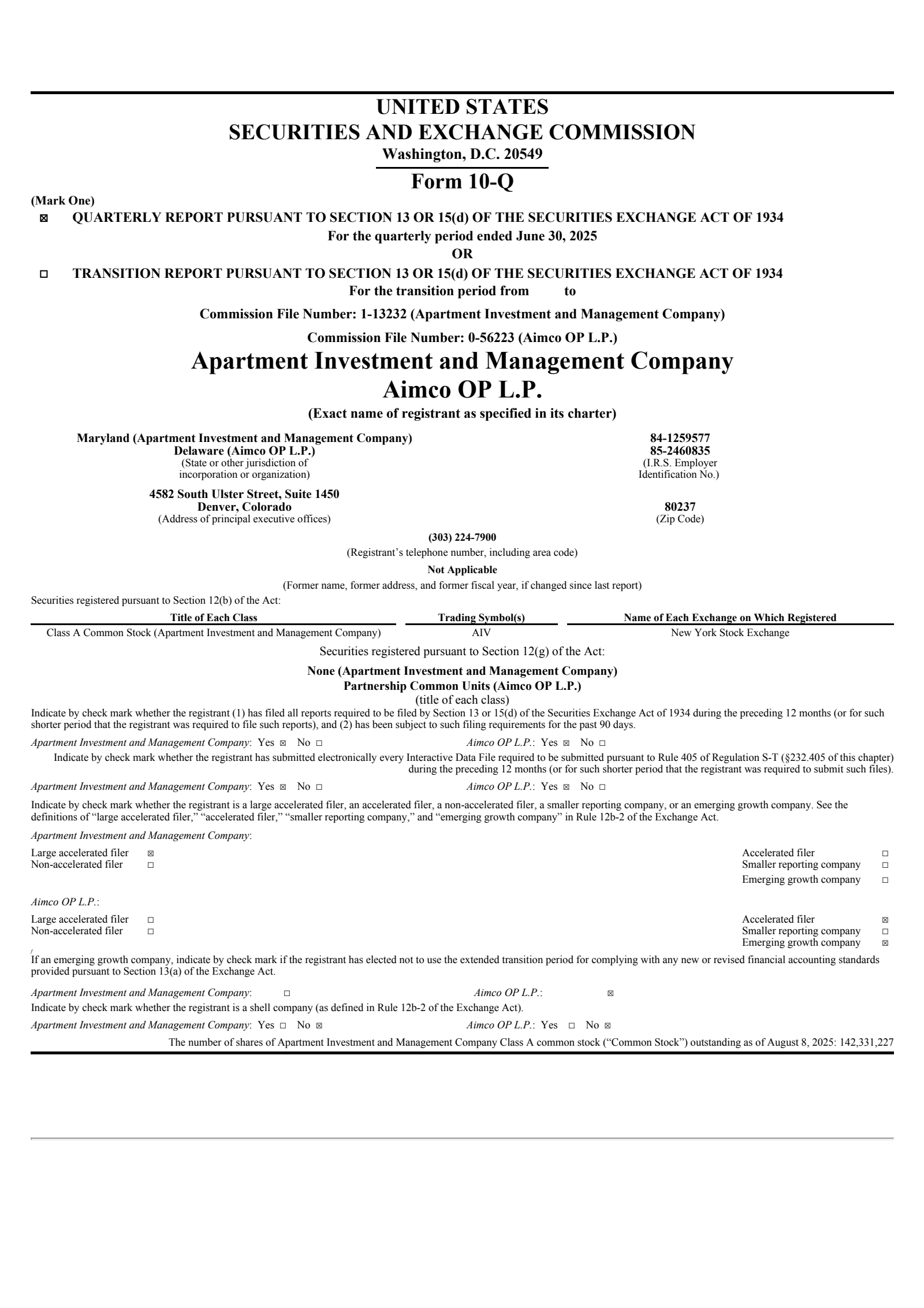 Apartment Investment and Management's Q2 2025 Quarterly report