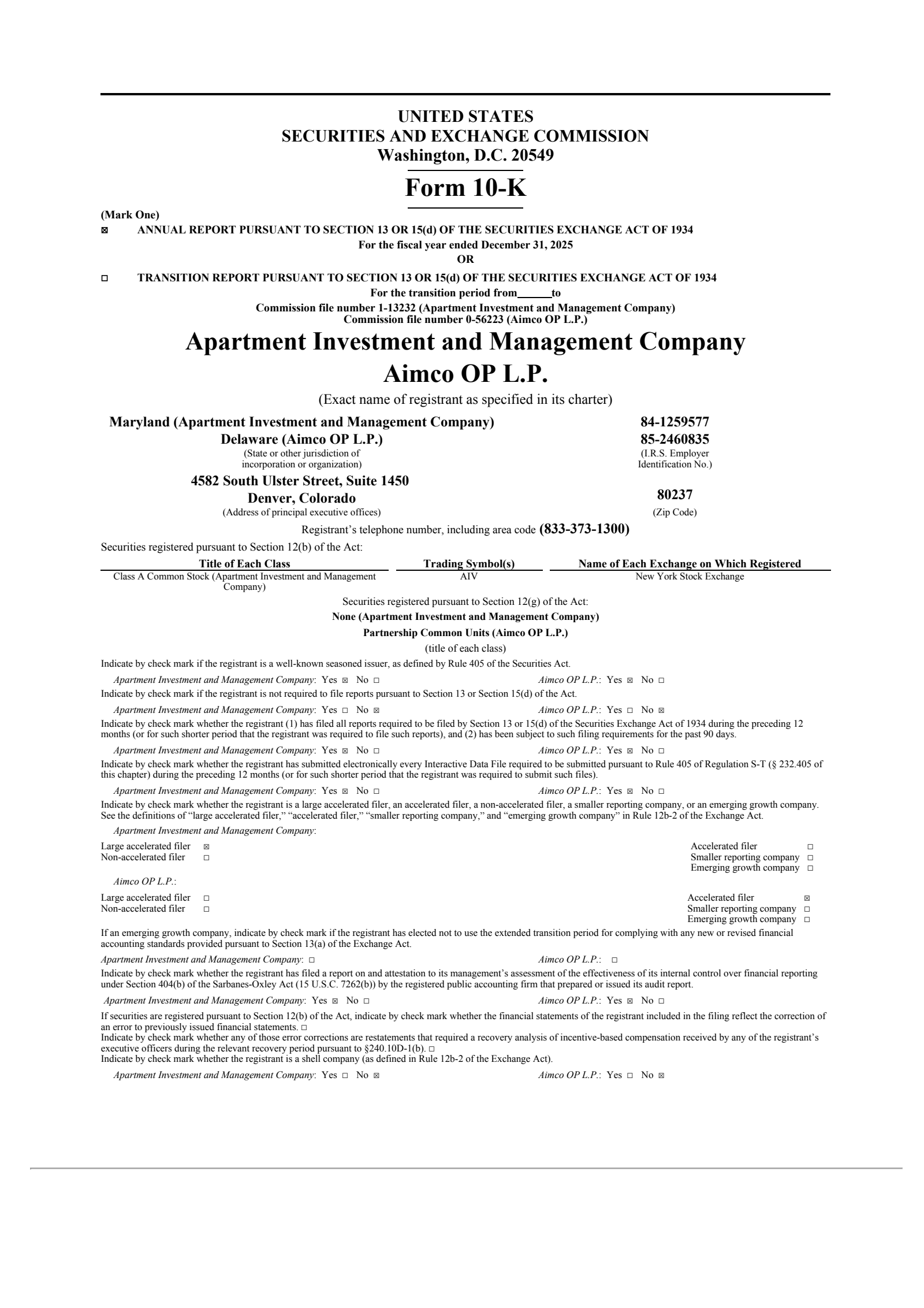 Apartment Investment and Management's Q4 2025 Annual report