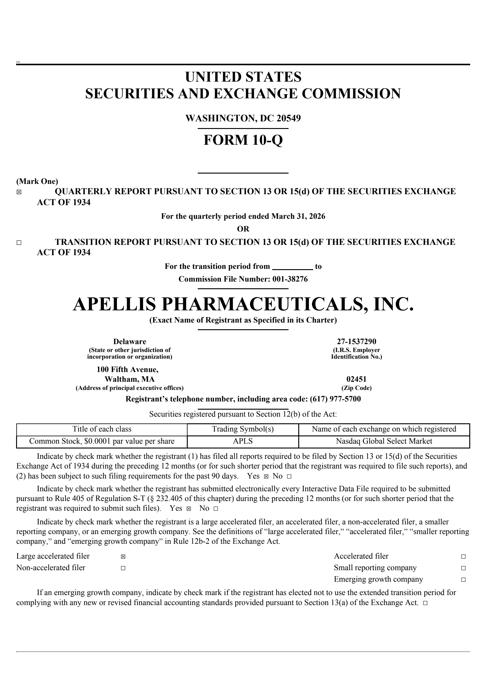 Apellis Pharmaceuticals' Q1 2026 Quarterly report