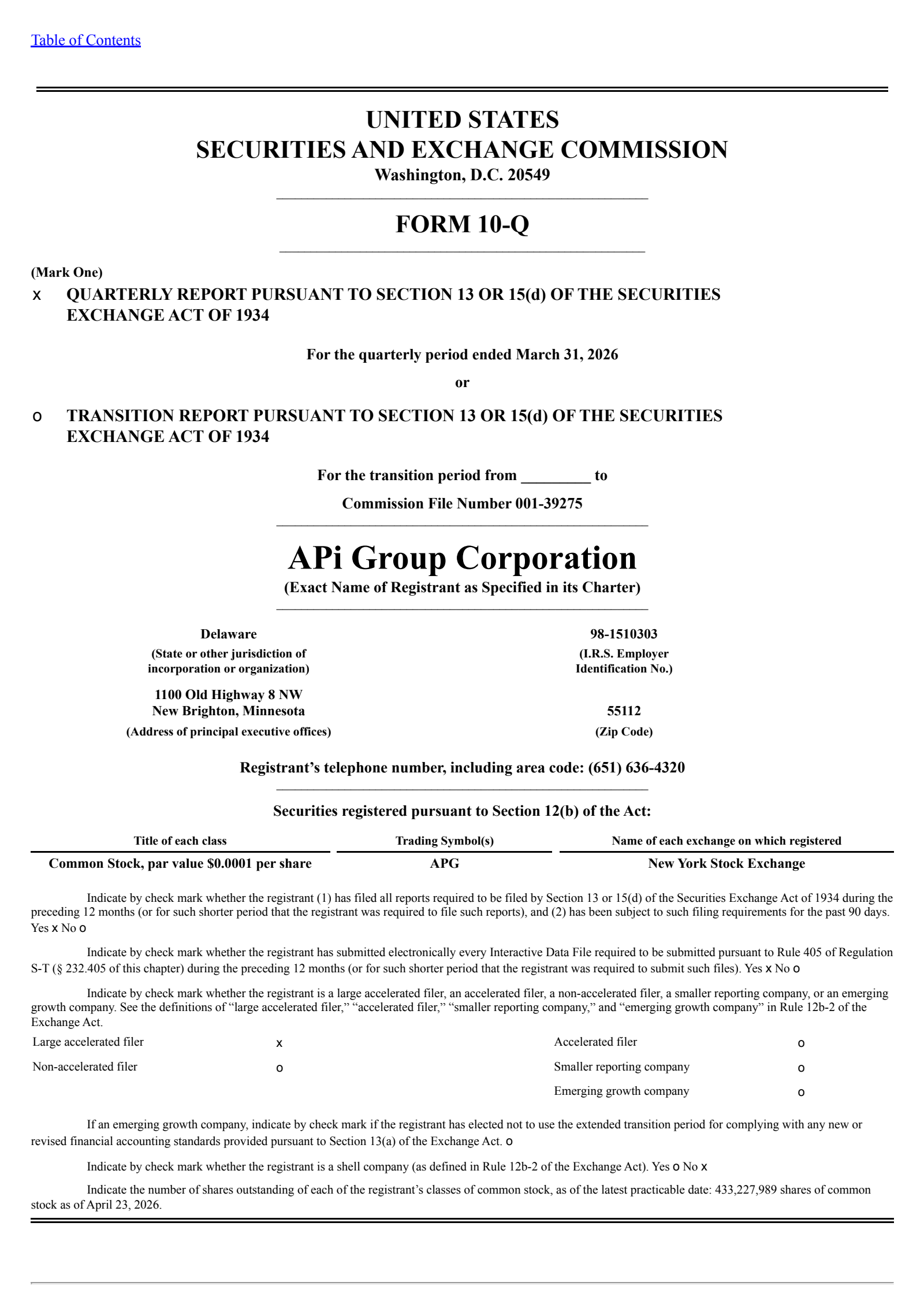 APi Group's Q1 2026 Quarterly report