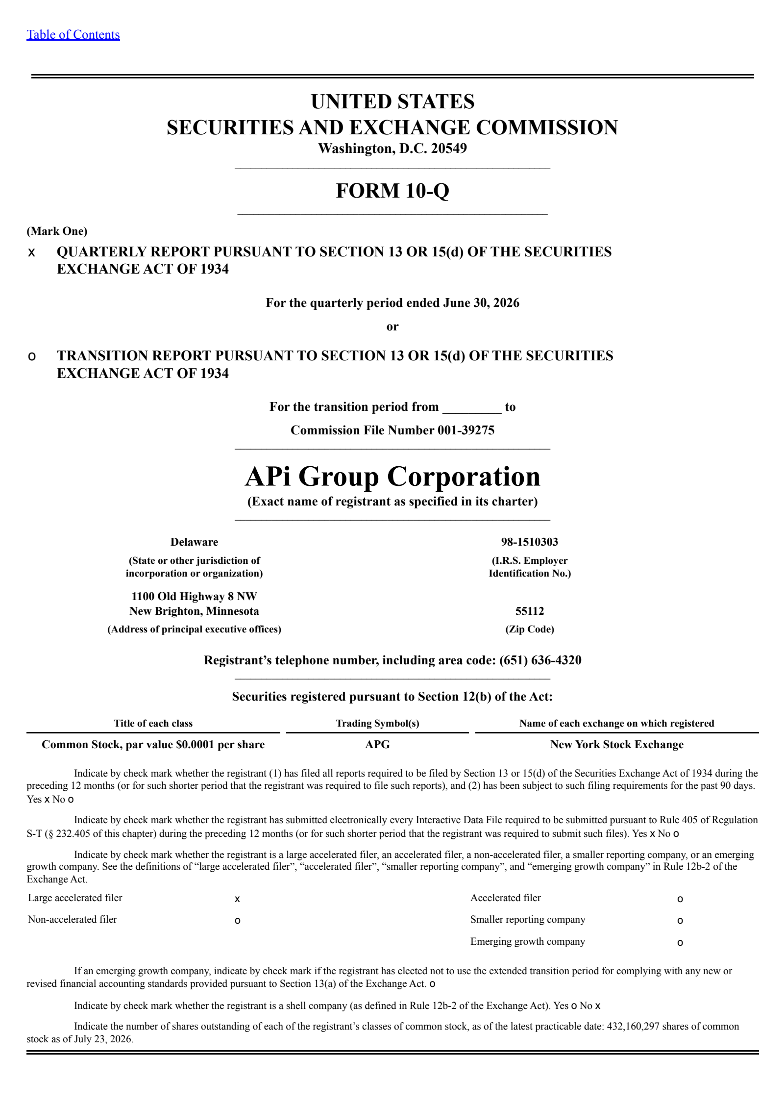 APi Group's Q2 2026 Quarterly report
