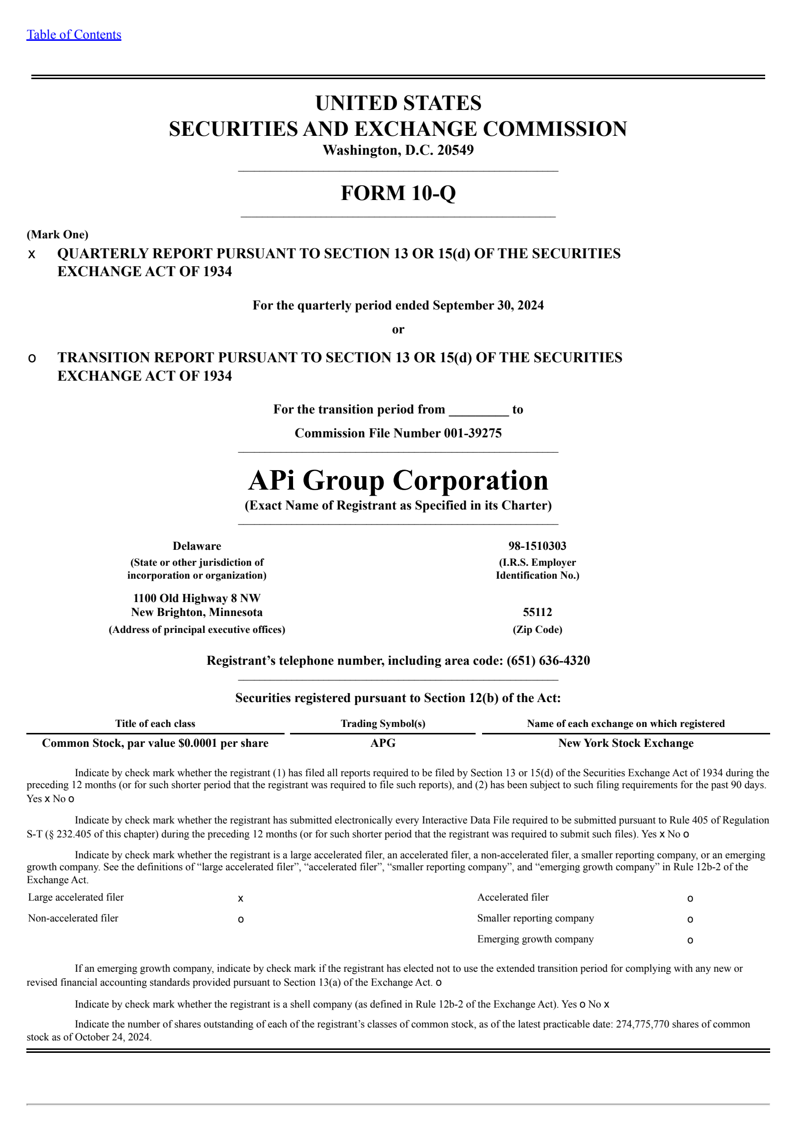 APi Group's Q3 2024 Quarterly report