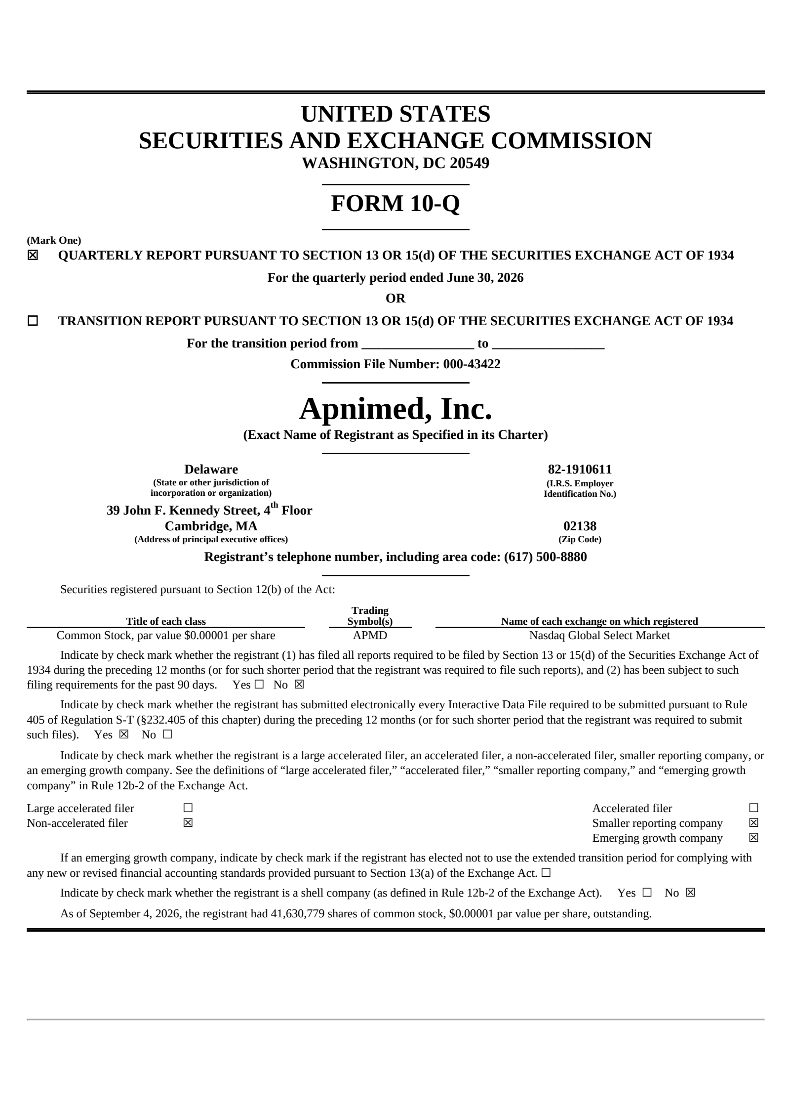 Apnimed's Q2 2026 Quarterly report