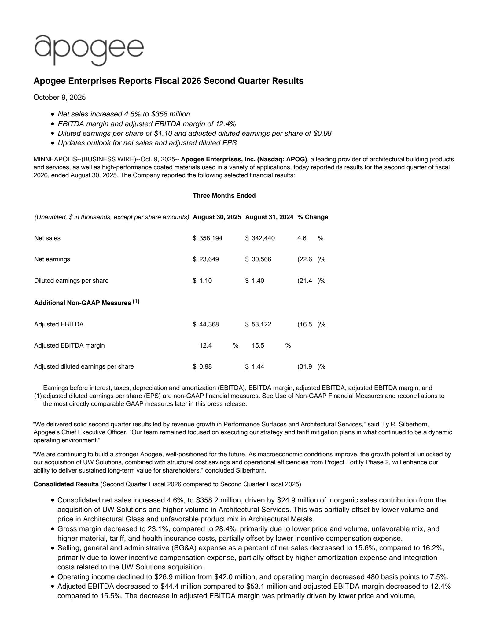 Apogee Enterprises' Q2 2026 Earnings Release
