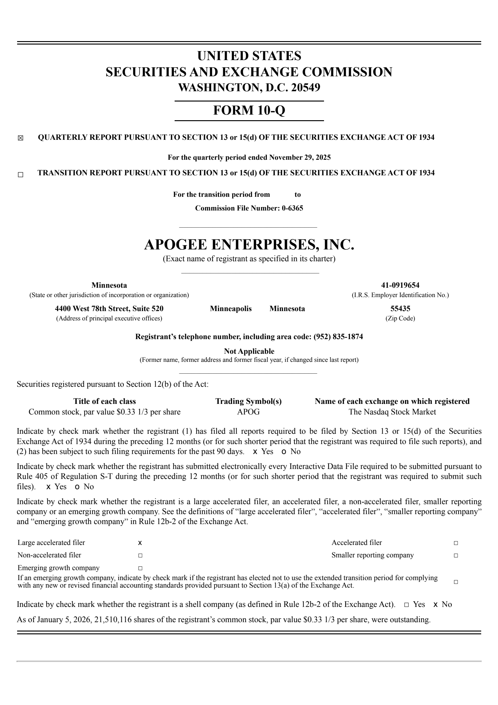Apogee Enterprises' Q3 2026 Quarterly Report
