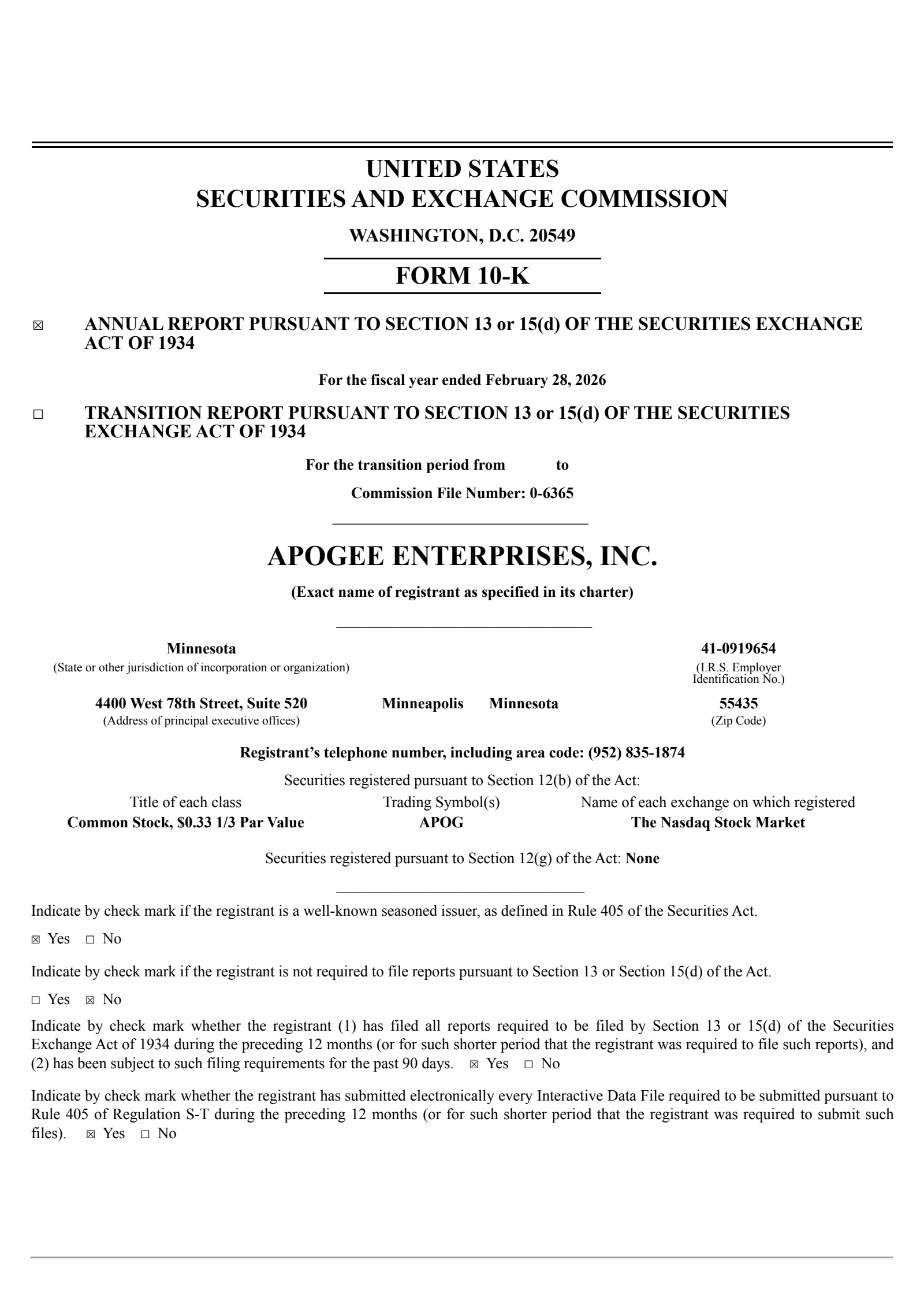 Apogee Enterprises' Q4 2026 Annual report