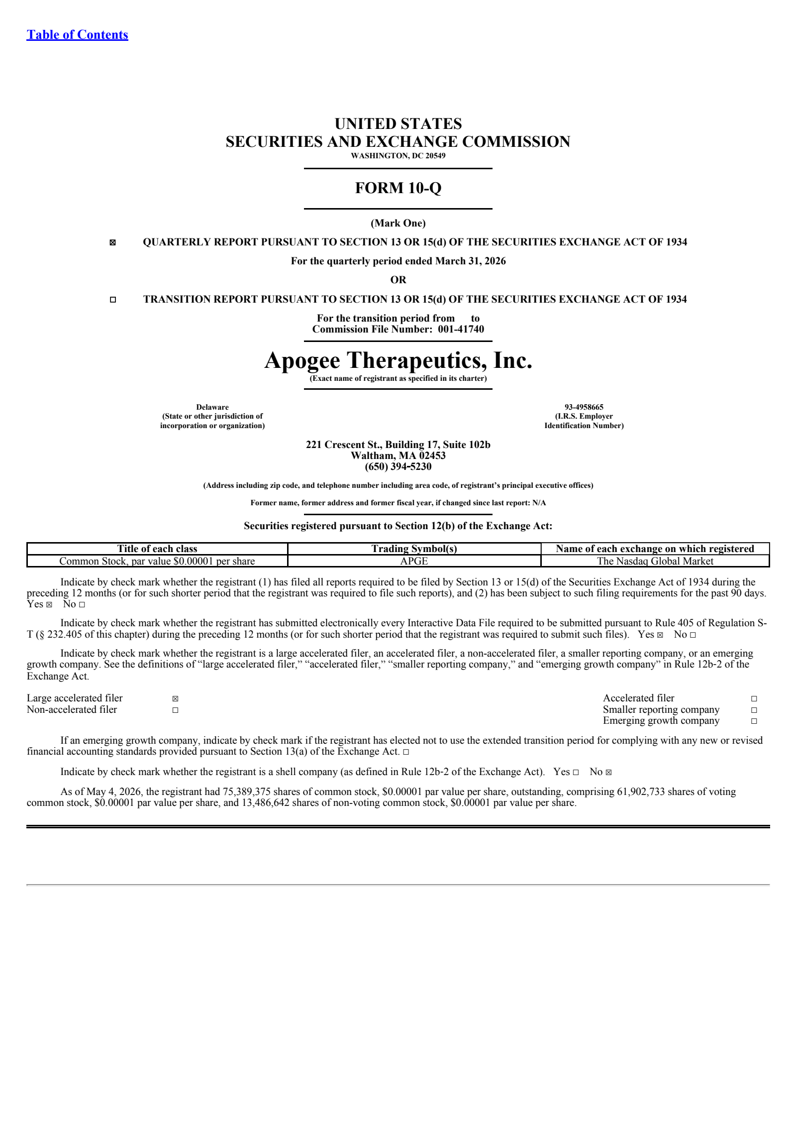 Apogee Therapeutics' Q1 2026 Quarterly report