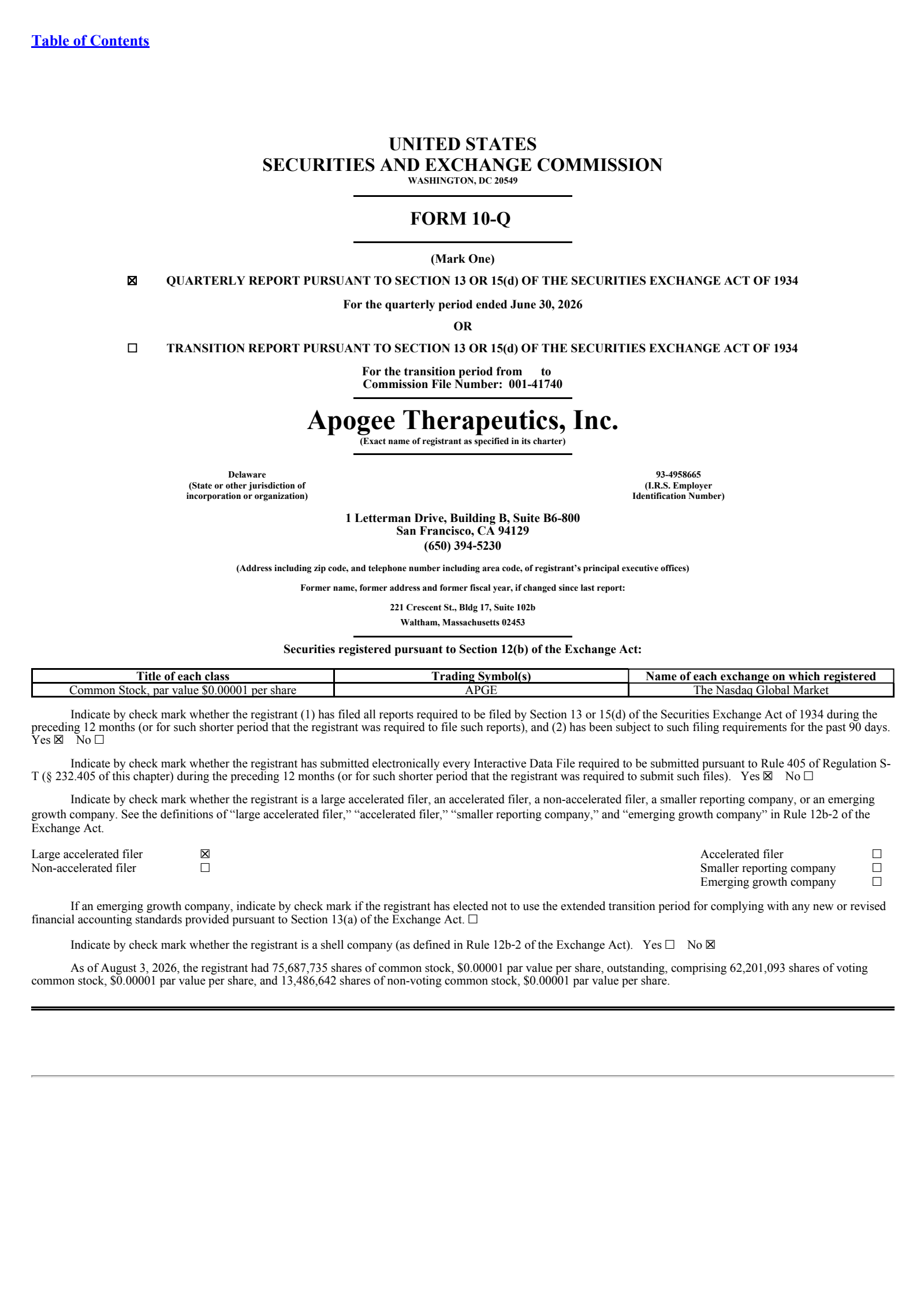 Apogee Therapeutics' Q2 2026 Quarterly report