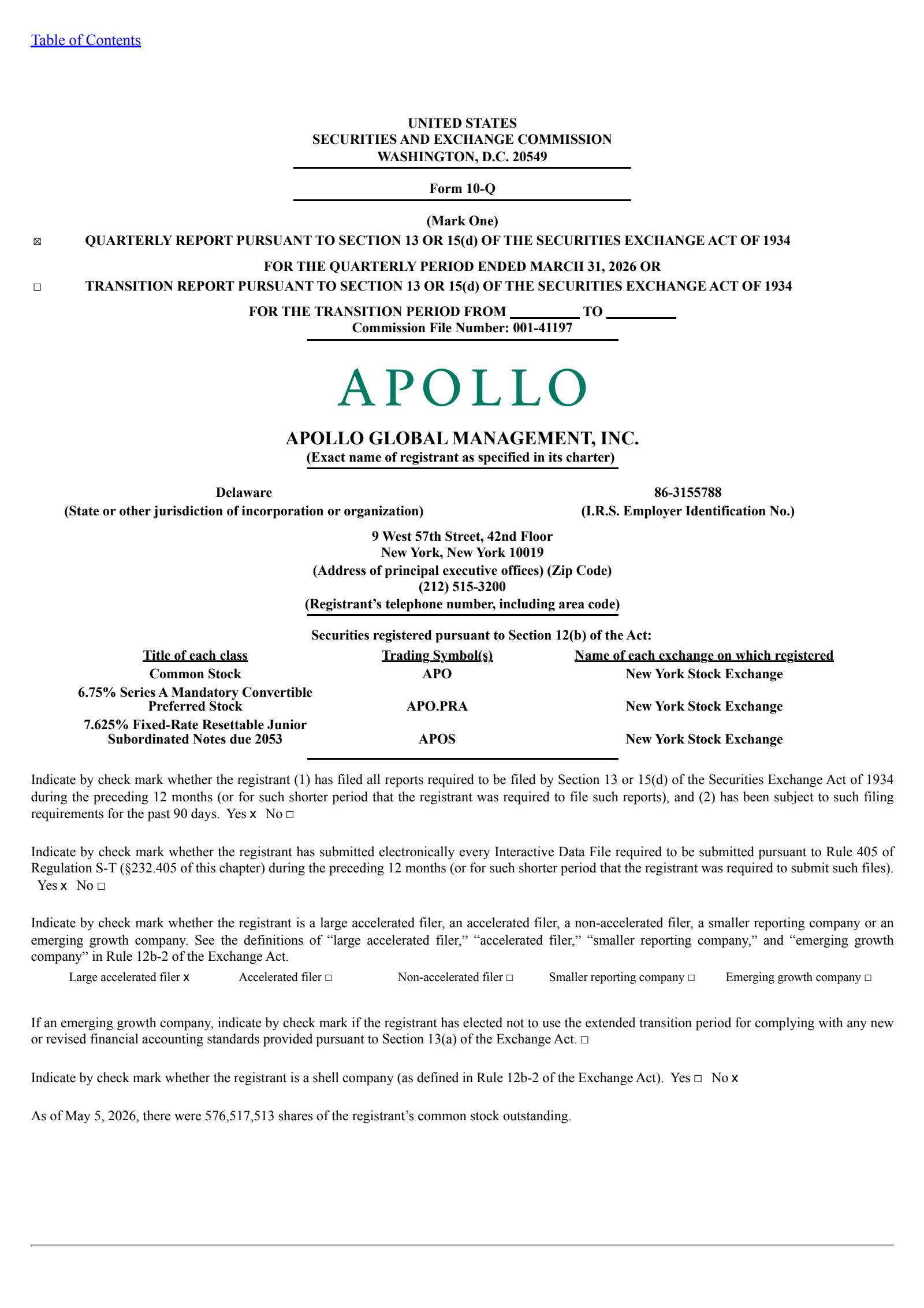 Apollo Global Management's Q1 2026 Quarterly report