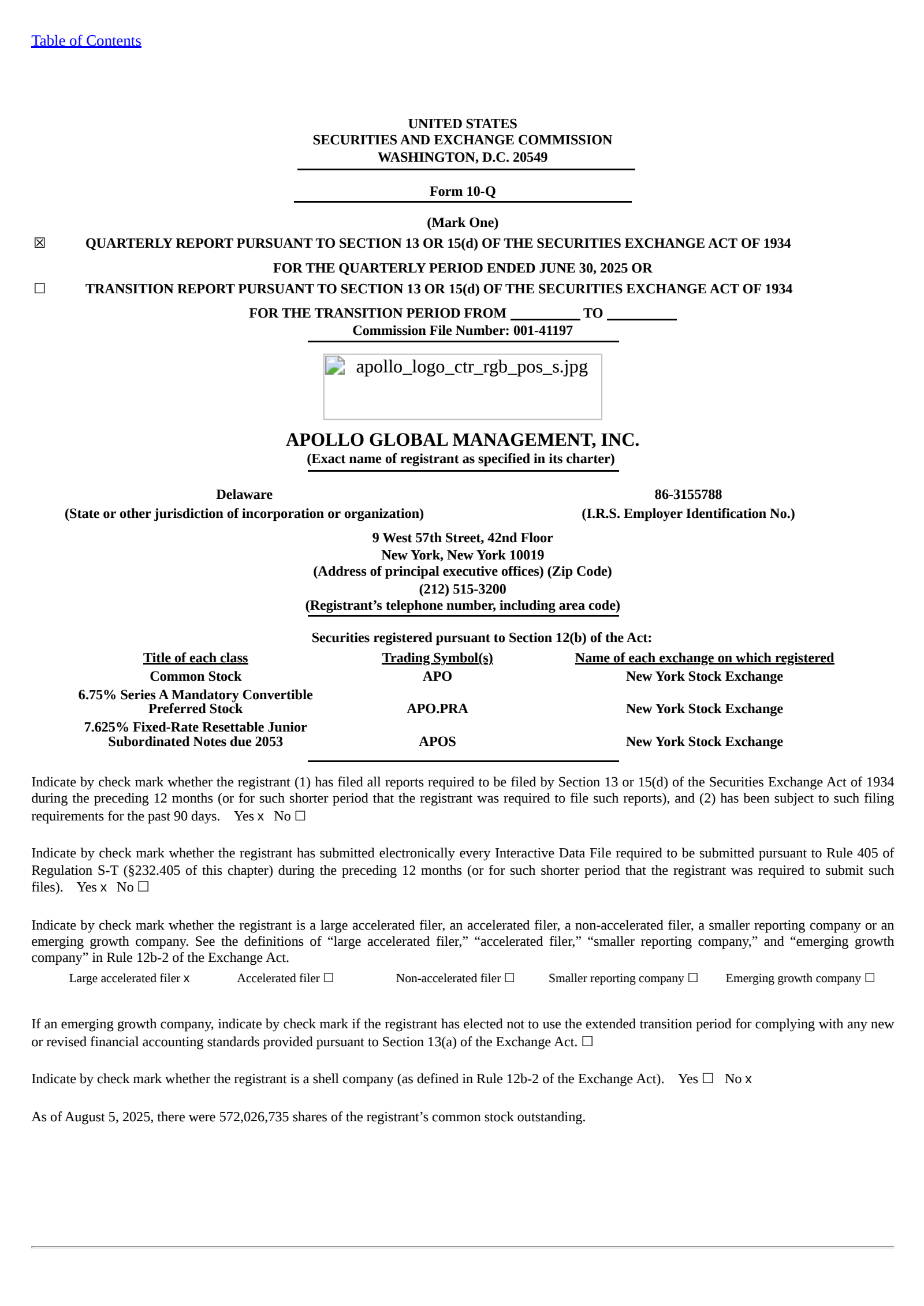 Apollo Global Management's Q2 2025 Quarterly report