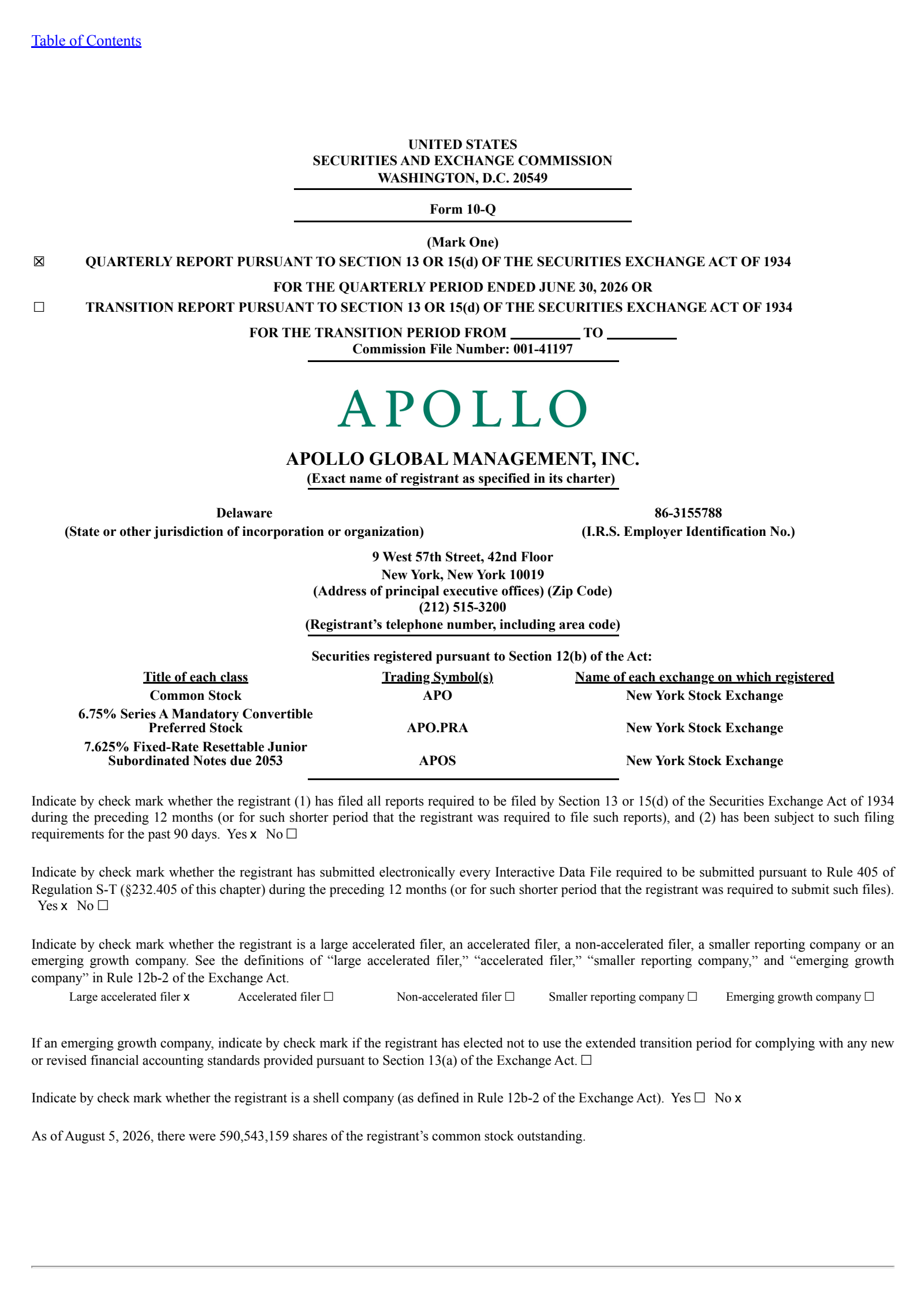 Apollo Global Management's Q2 2026 Quarterly report