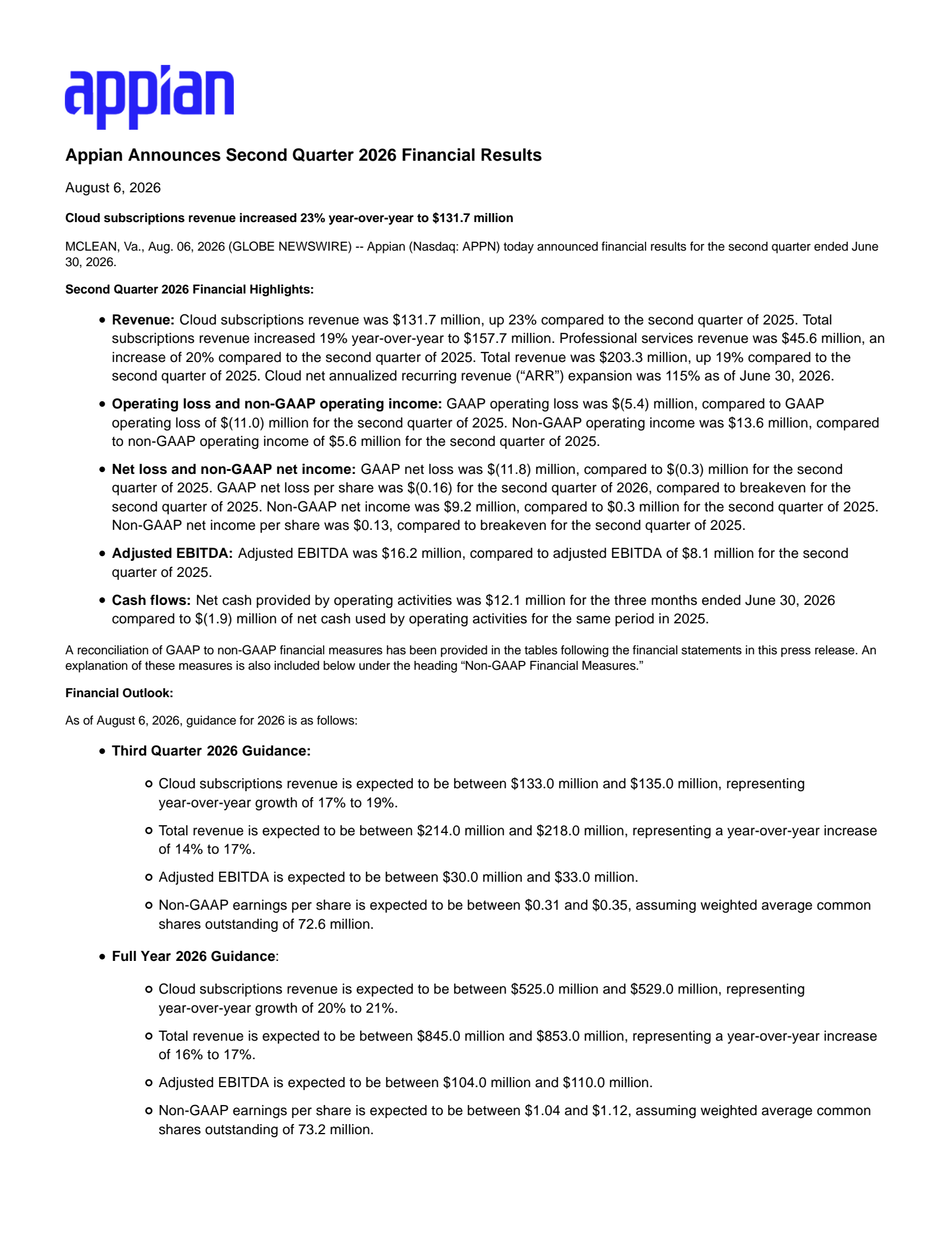 Appian's Q2 2026 Press Release