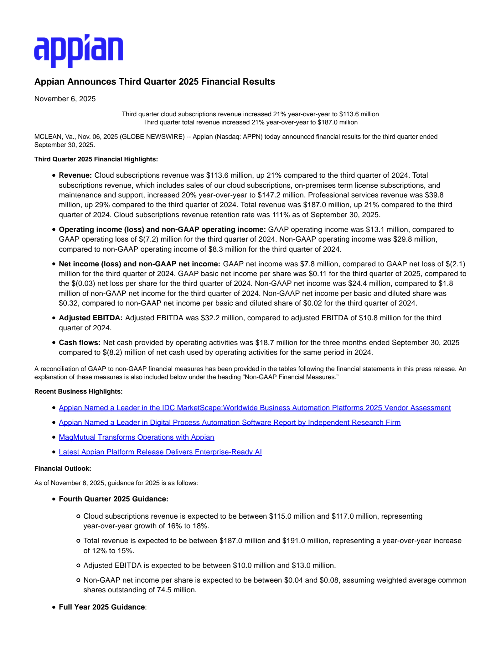 Appian's Q3 2025 Earnings Release