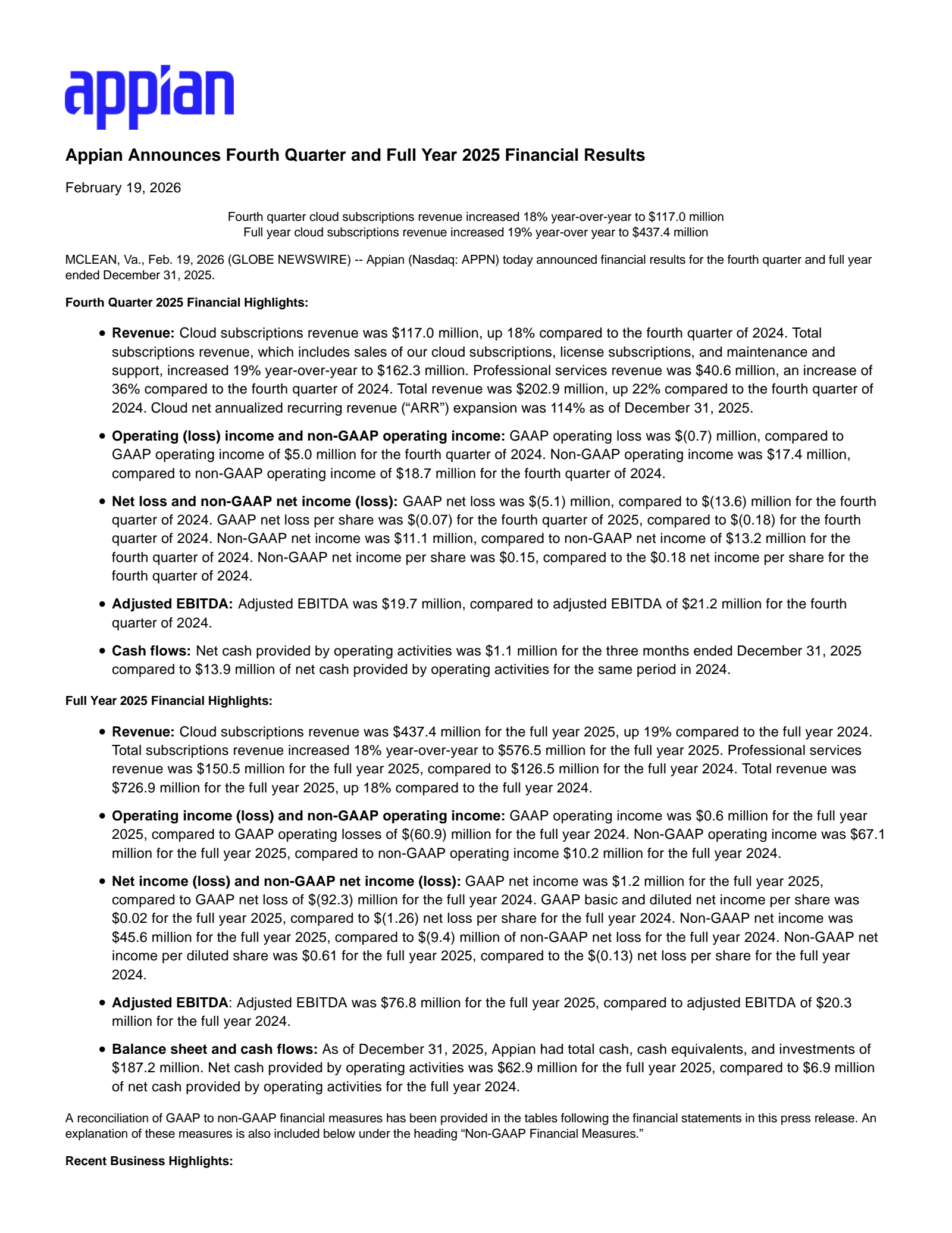 Appian's Q4 2025 Press Release