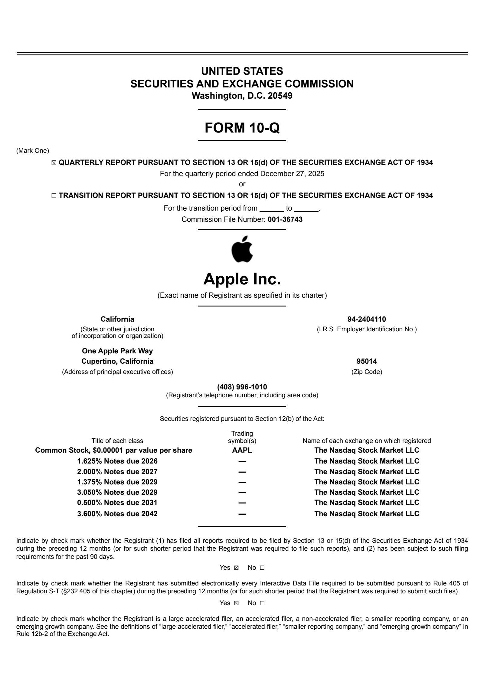 Apple's Q1 2026 Quarterly report