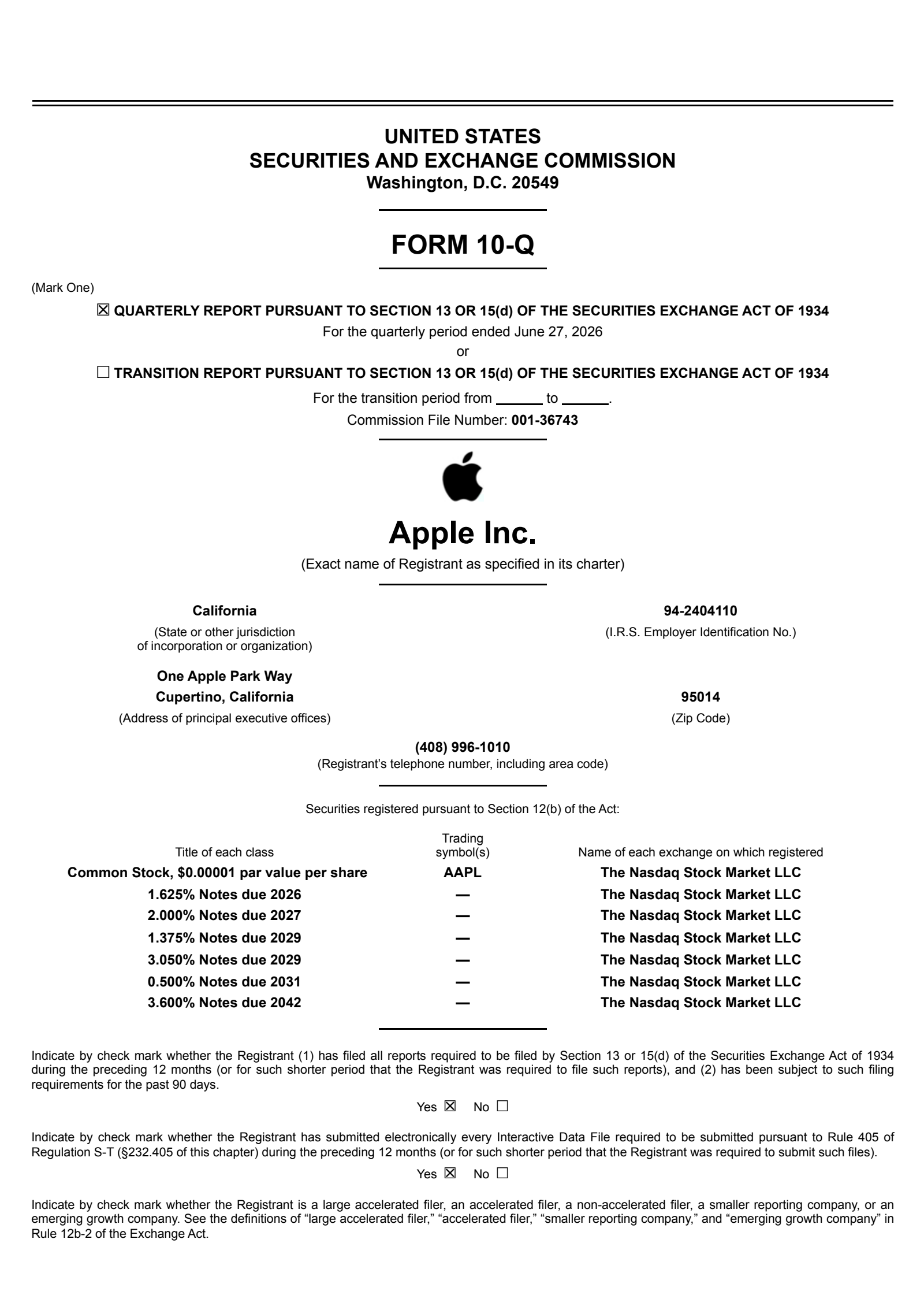 Apple's Q3 2026 Quarterly report