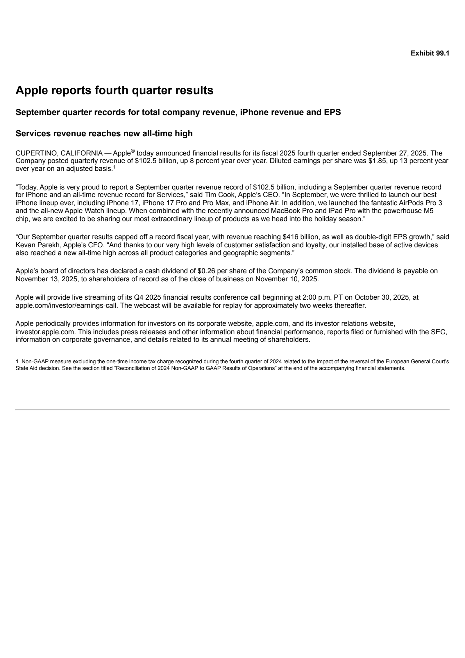 Apple's Q4 2025 Earnings Release