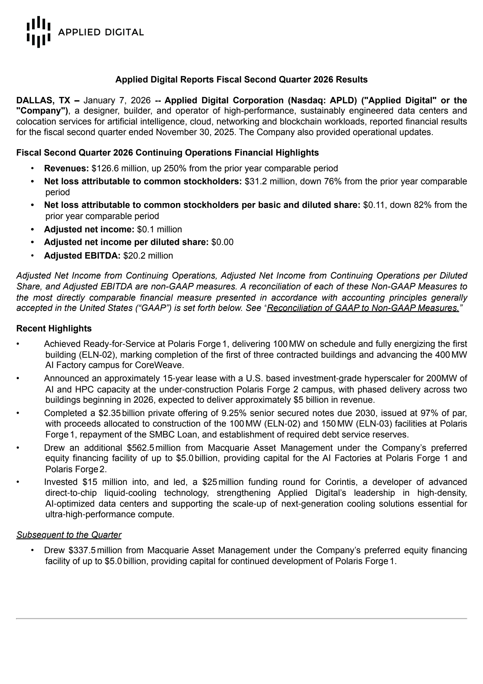 APLD Q2 2026 Earnings Report on 1/7/2026