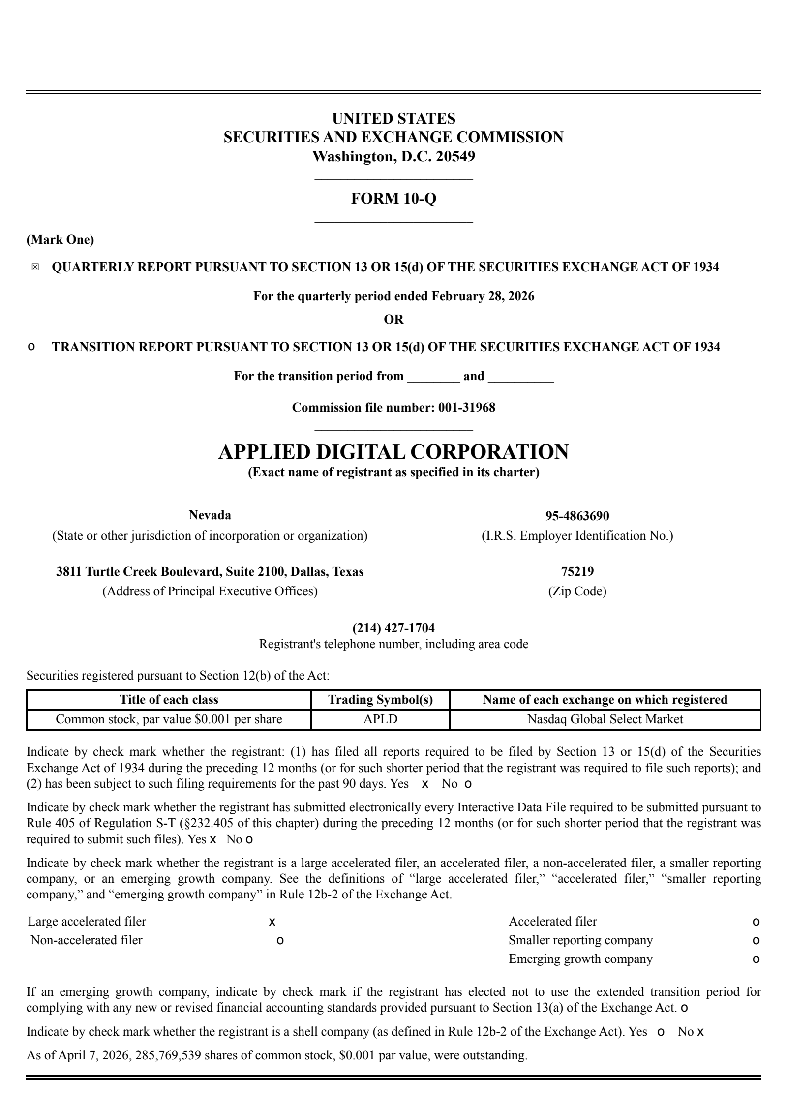 Applied Digital's Q3 2026 Quarterly report