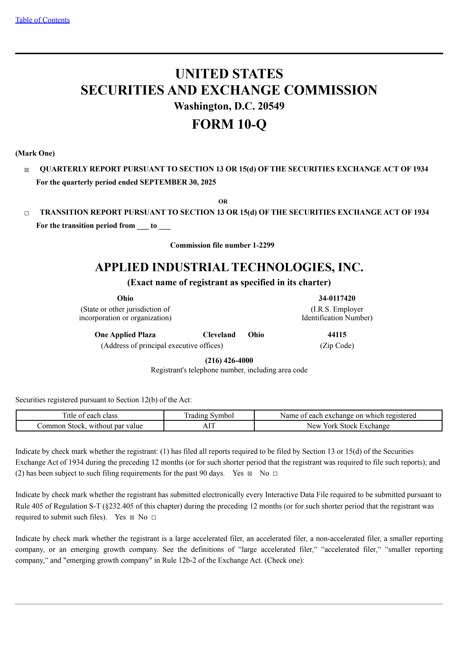 Applied Industrial Technologies' Q1 2026 Quarterly Report