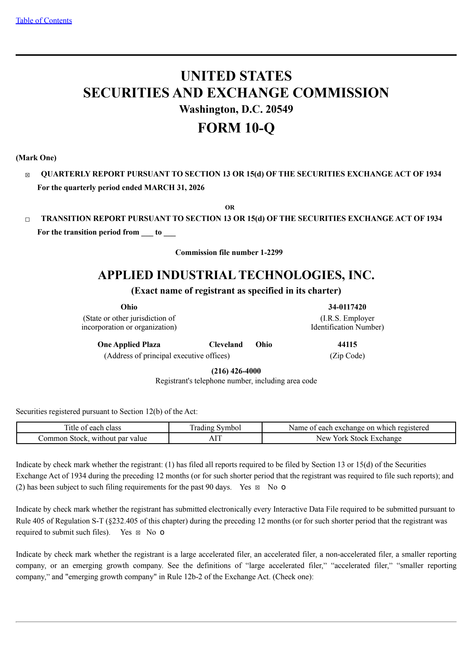 Applied Industrial Technologies' Q3 2026 Quarterly report