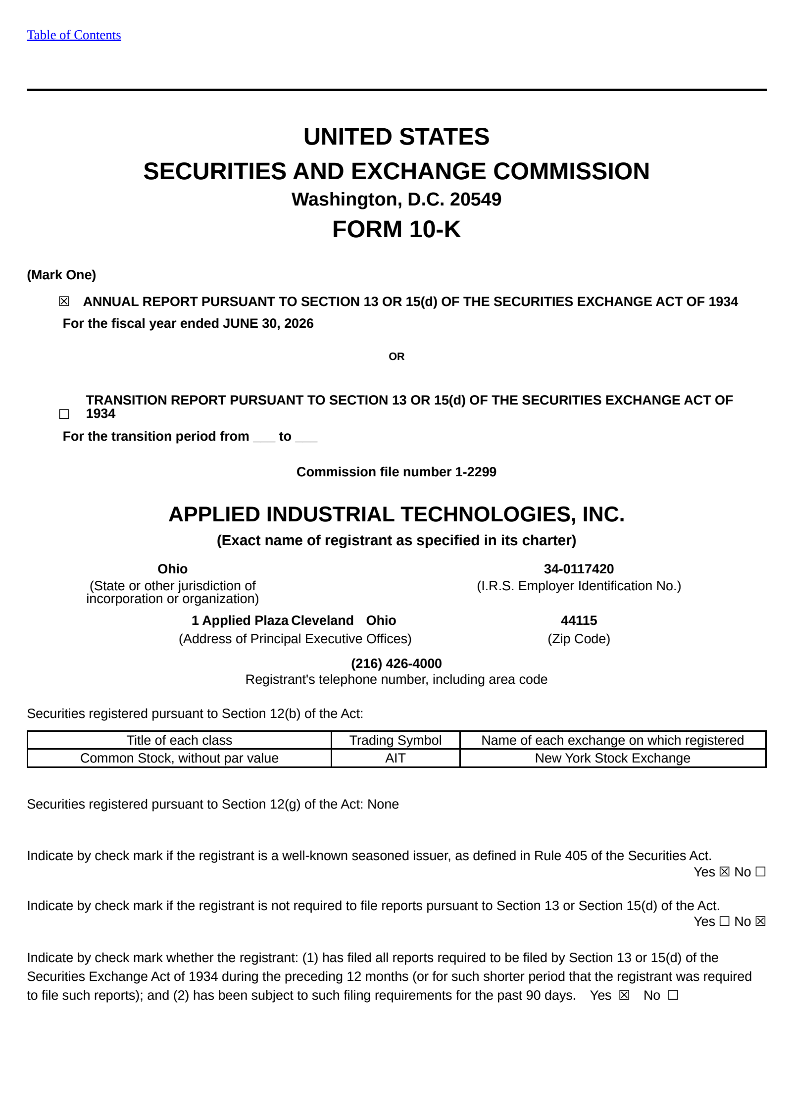 Applied Industrial Technologies' Q4 2026 Annual report