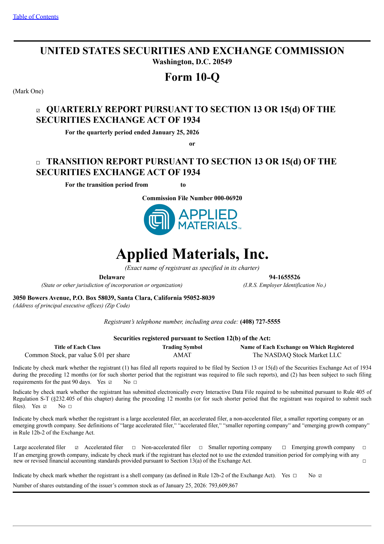 Applied Materials' Q1 2026 Quarterly report