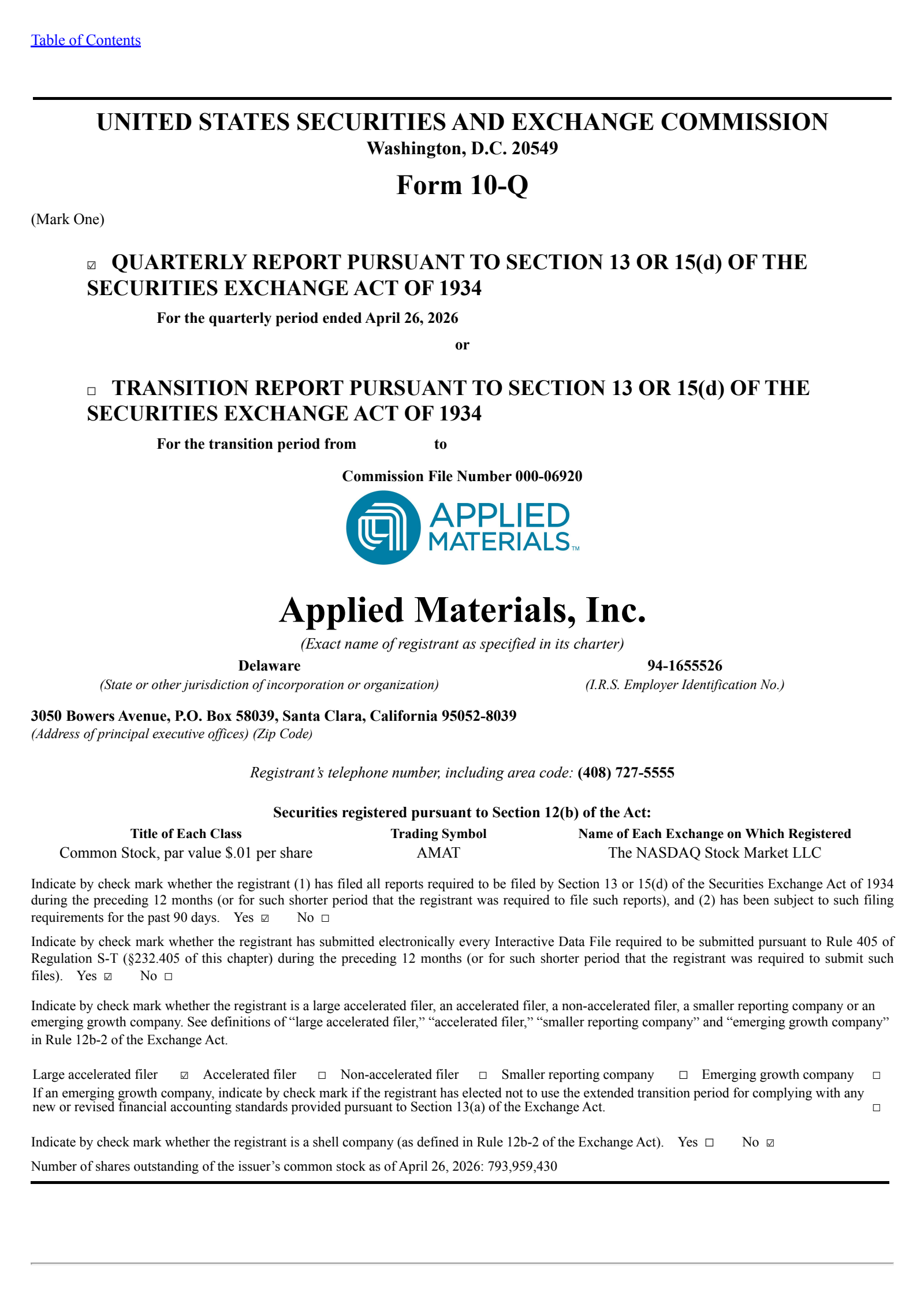 Applied Materials' Q2 2026 Quarterly report