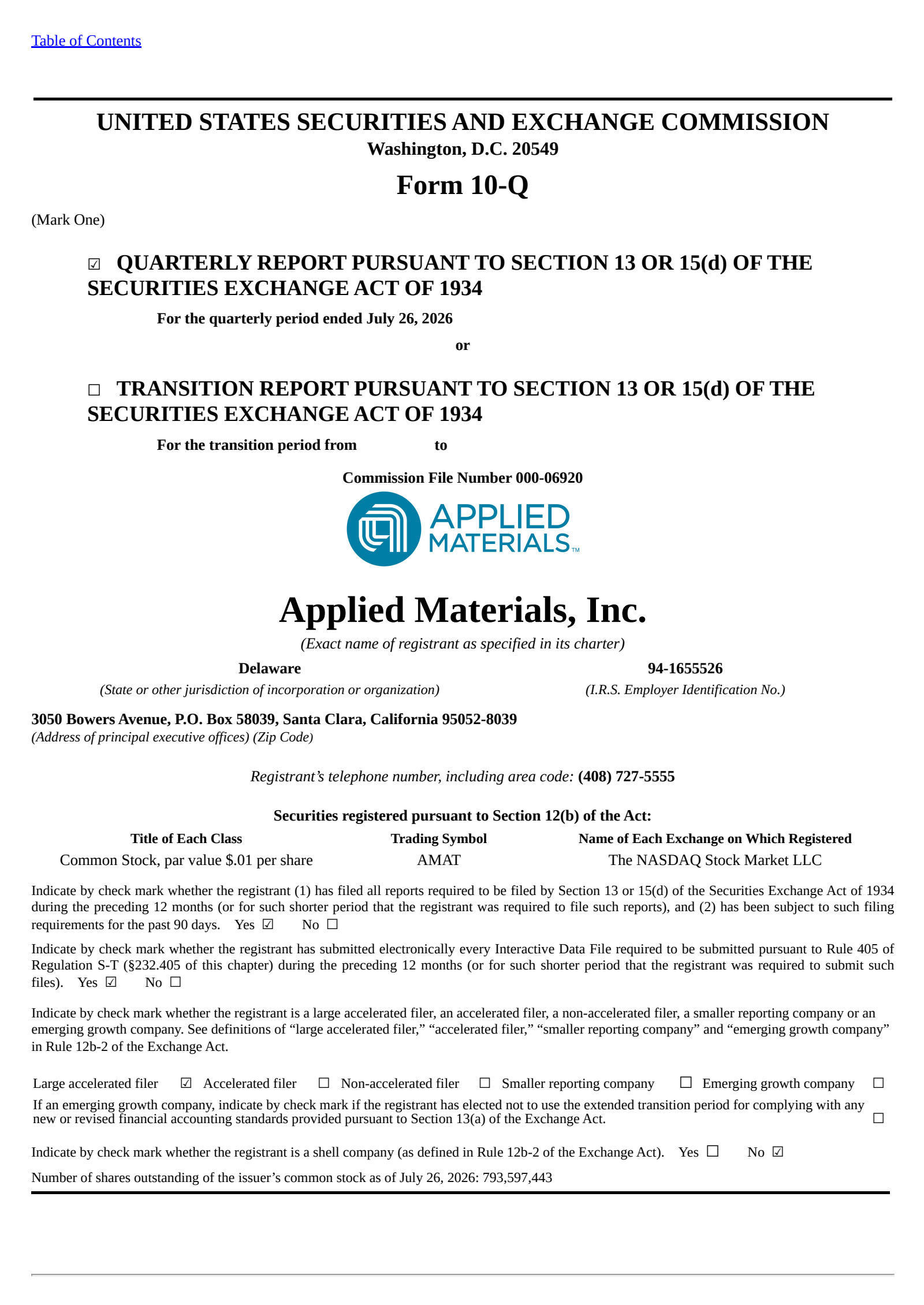 Applied Materials' Q3 2026 Quarterly report