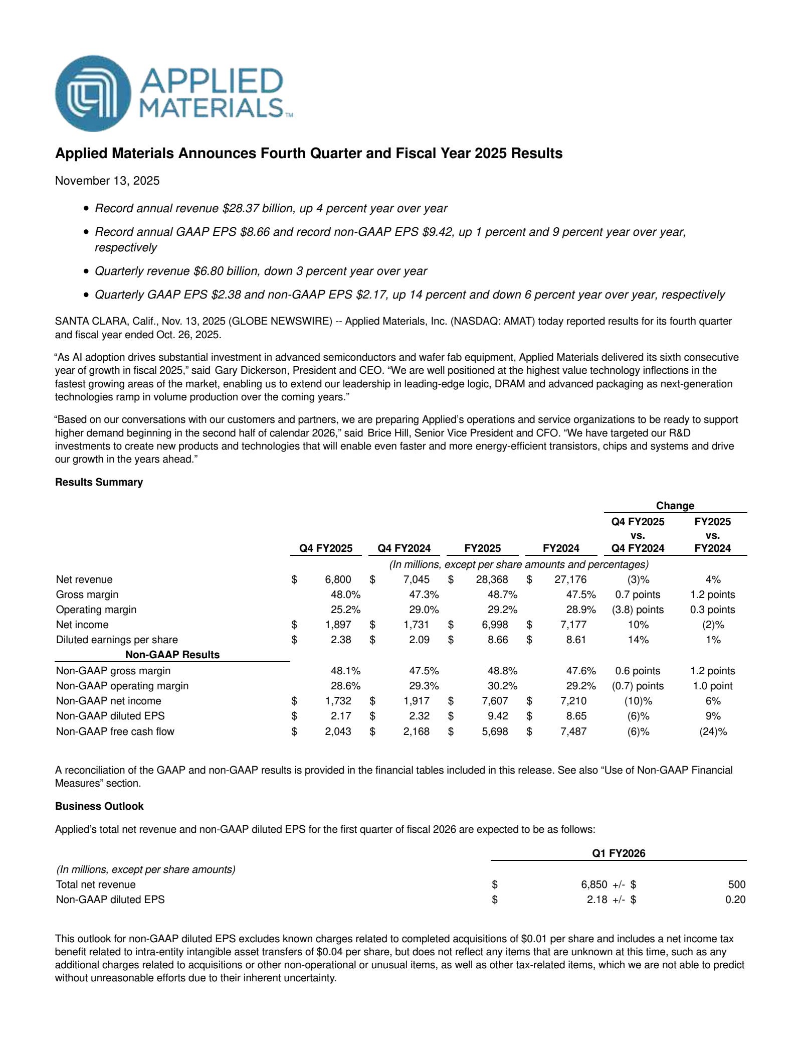 Applied Materials' Q4 2025 Earnings Release