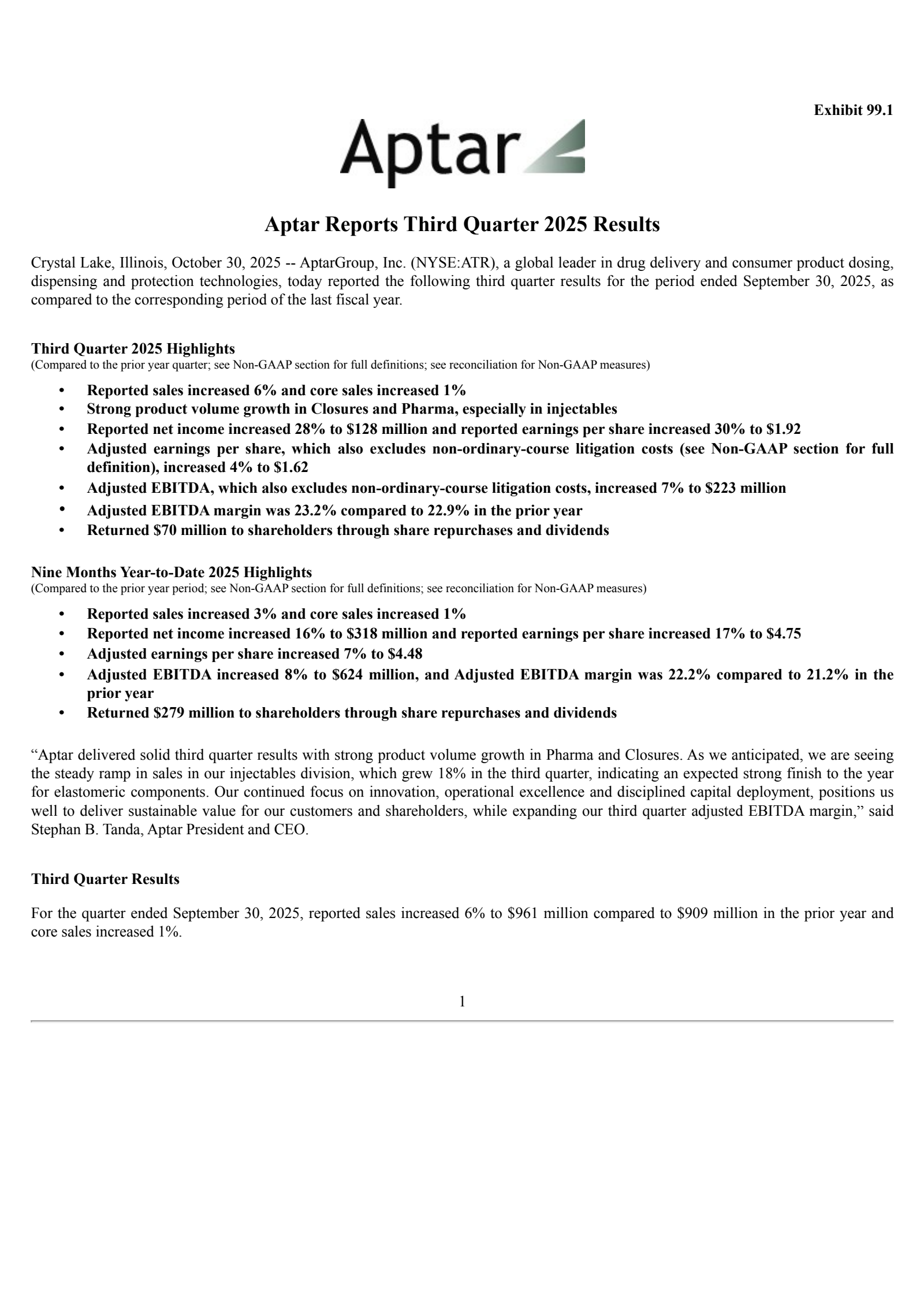 AptarGroup's Q3 2025 Earnings Release