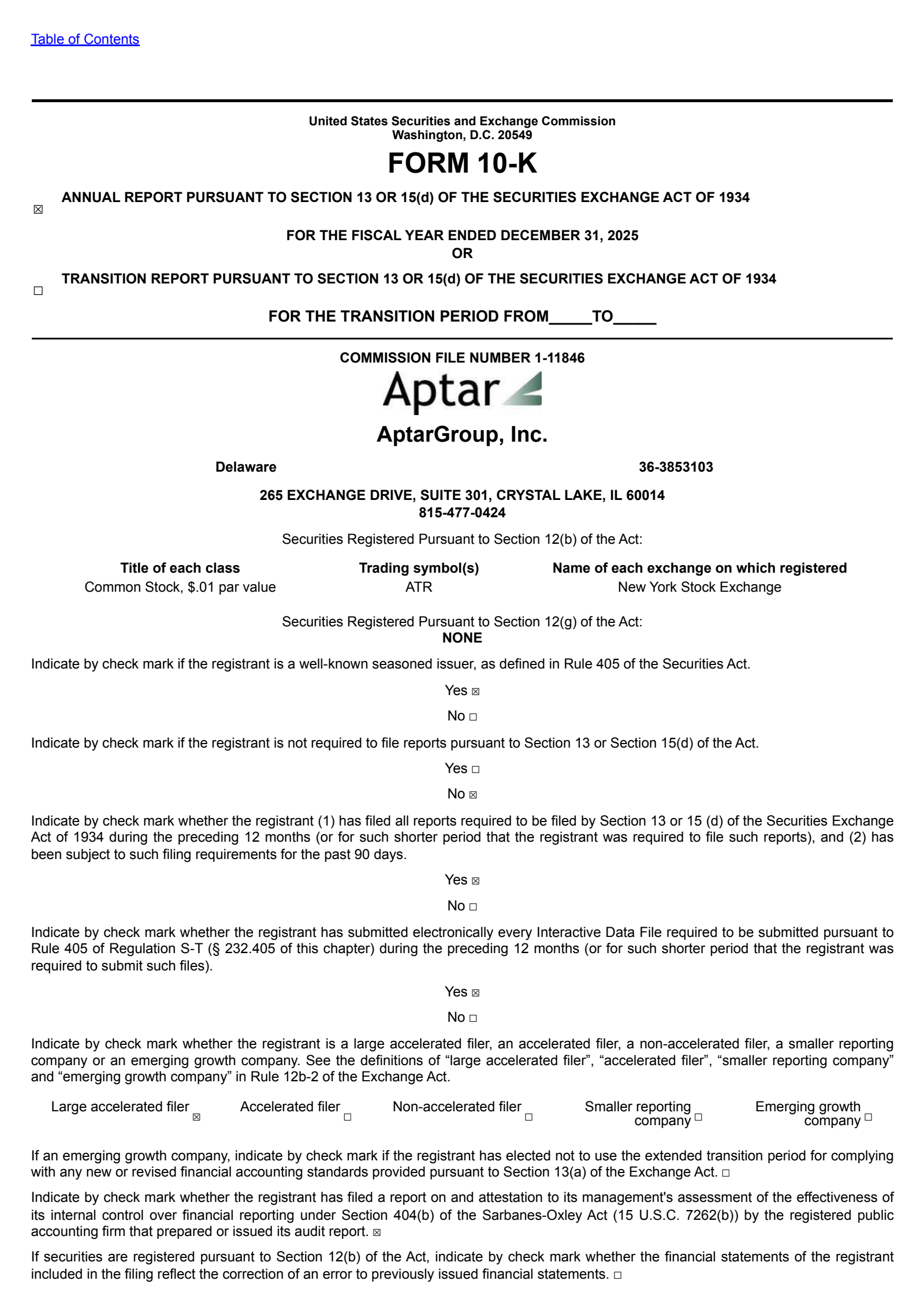 AptarGroup's Q4 2025 Annual report