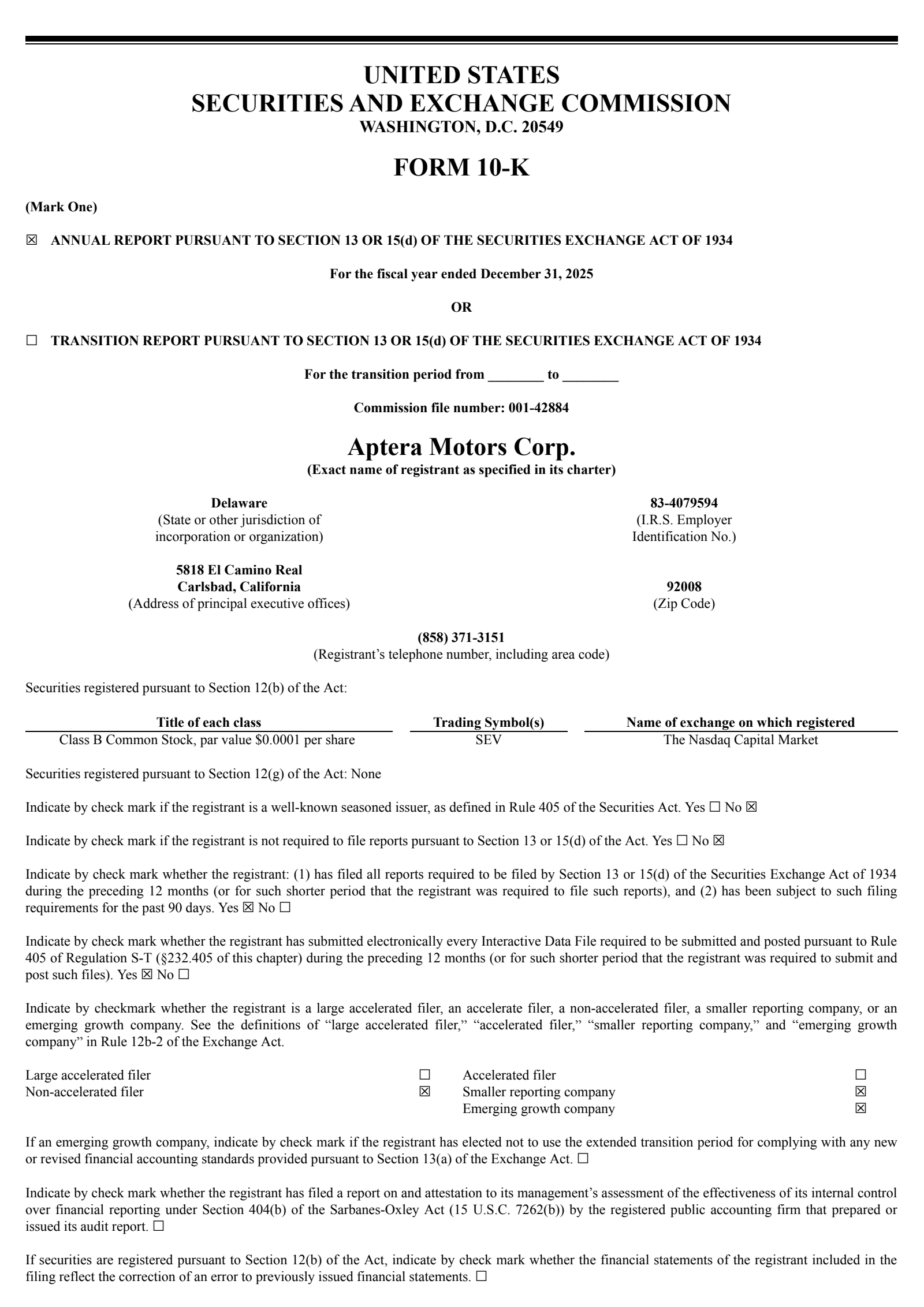 Aptera Motors' Q4 2025 Annual report