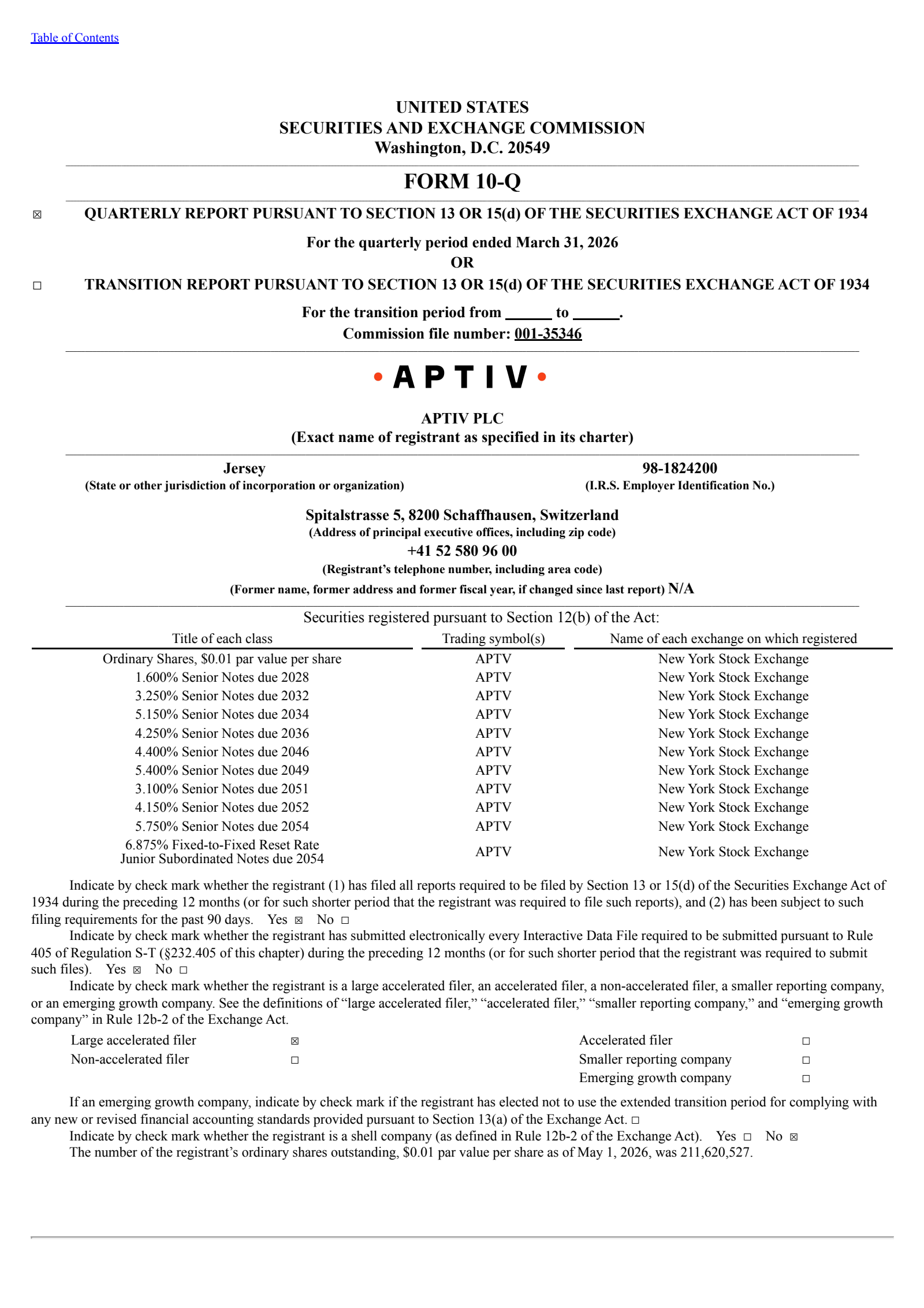 Aptiv's Q1 2026 Quarterly report