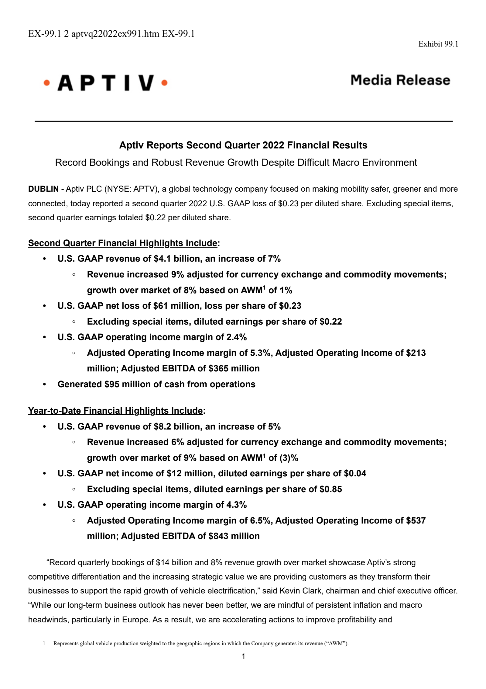 Aptiv's Q2 2022 Press Release