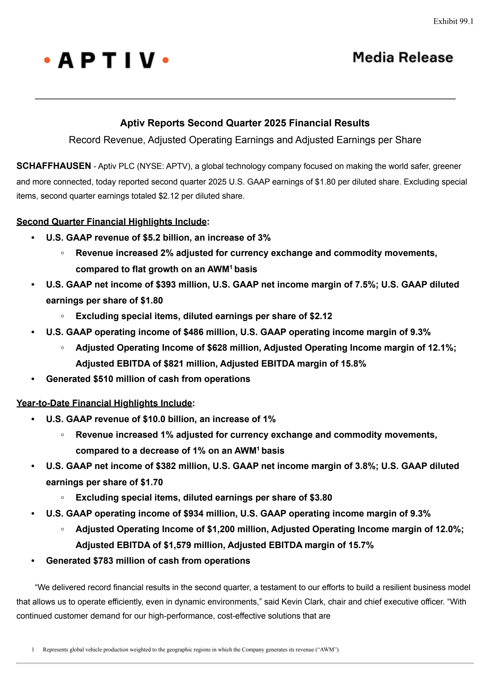 Aptiv's Q2 2025 Press Release